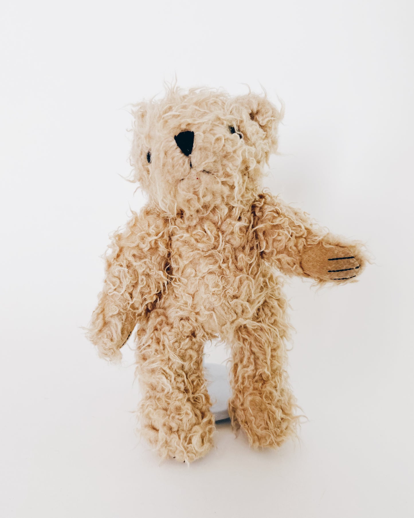 Antique Vintage Teddy Bear | Curly Hair & Charming Crooked Eyes | Unconventional Fashion Accessory & Collectible