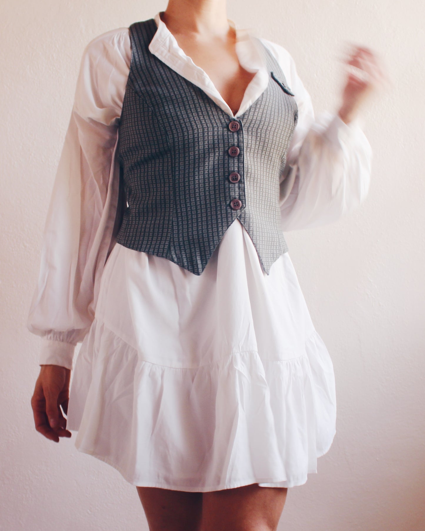 Vintage 90s Blue-Green Vest – Dark Academia Waistcoat for Women | Fall Preppy Academic Layer