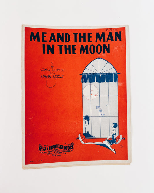 Antique Sheet Music "Me and the Man in the Moon" | Art Deco Celestial Wall Art | 1920s Moon Illustration Decor