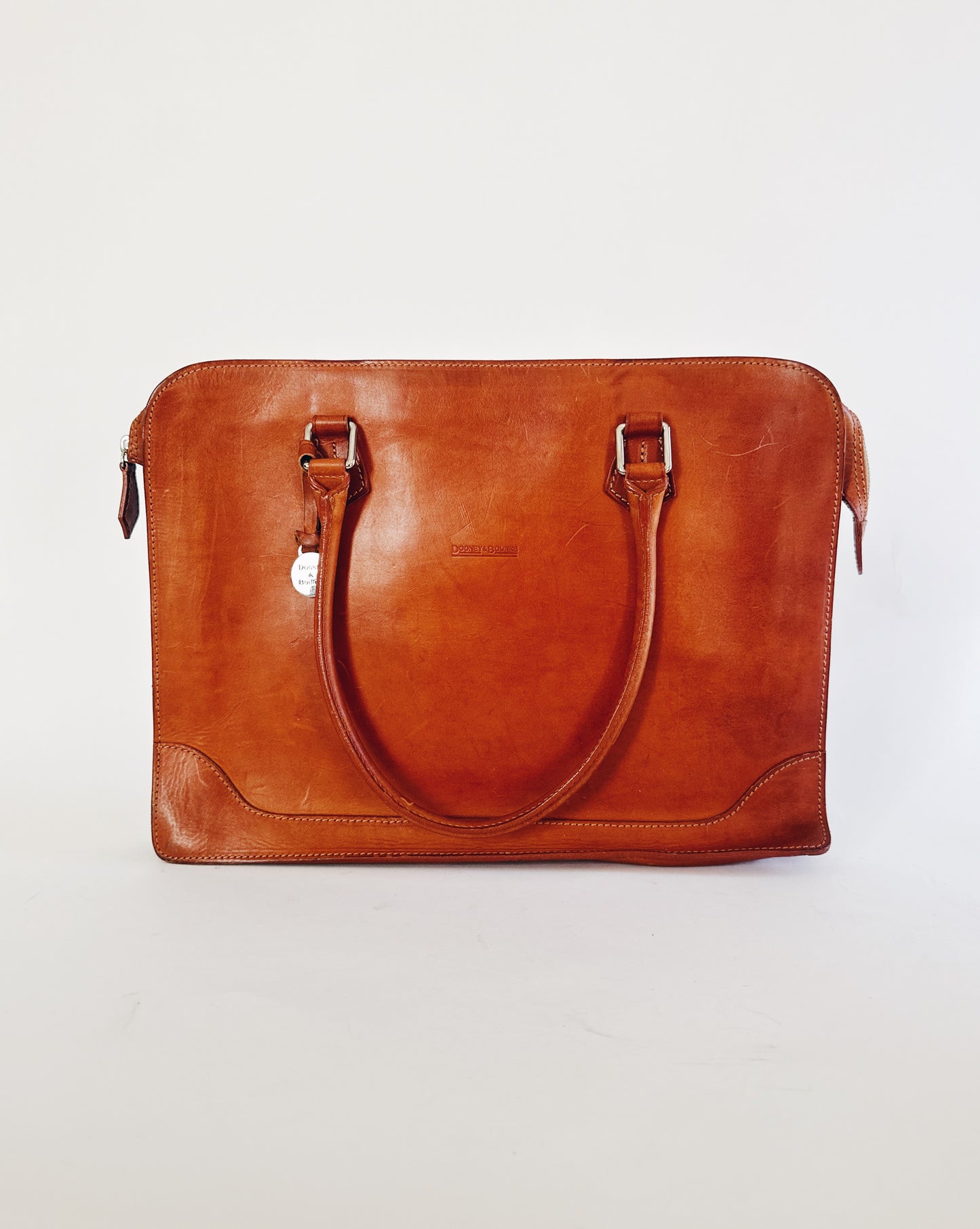 Vintage Dooney & Bourke Leather Alto Secretarial Brief – Large Sleek 90s Work Satchel Bag Fits Laptop | Academic Chic Structured Brown Purse