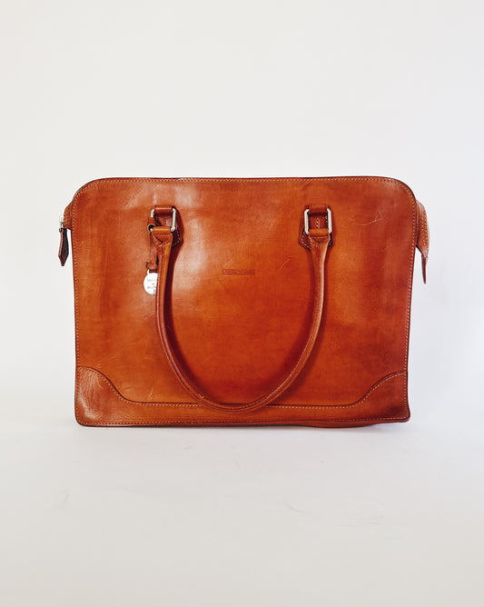 Vintage Dooney & Bourke Leather Alto Secretarial Brief – Large Sleek 90s Work Satchel Bag Fits Laptop | Academic Chic Structured Brown Purse