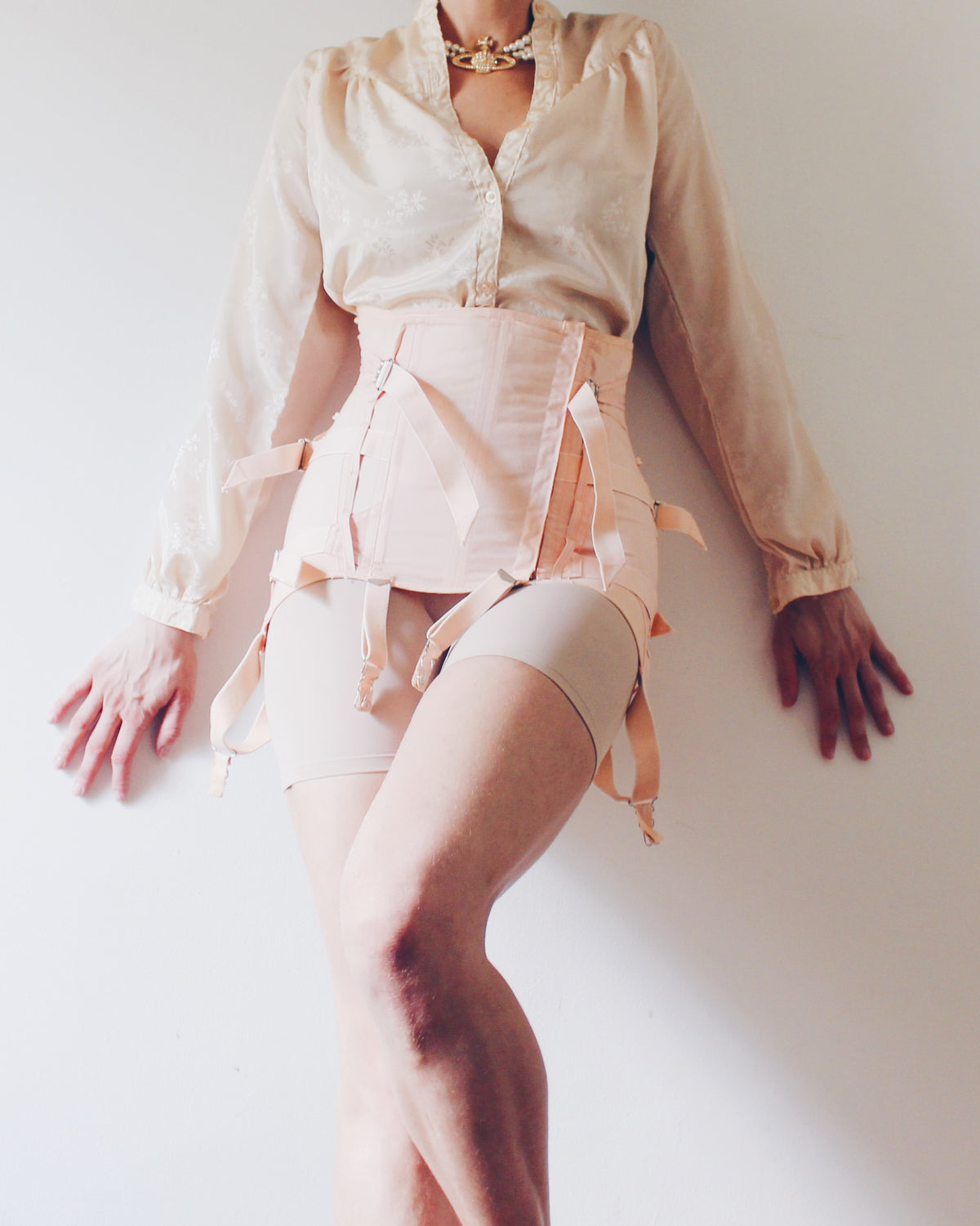 Vintage 80s Changing Scene Silky Symphony Floral Blouse, Light Peach Pink Print, Soft Goth Romance Style Shirt