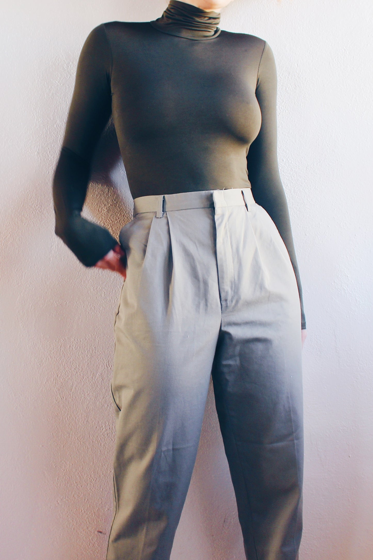 Vintage 90s Light Green Khaki High Waisted Pants - Retro Minimalist Style