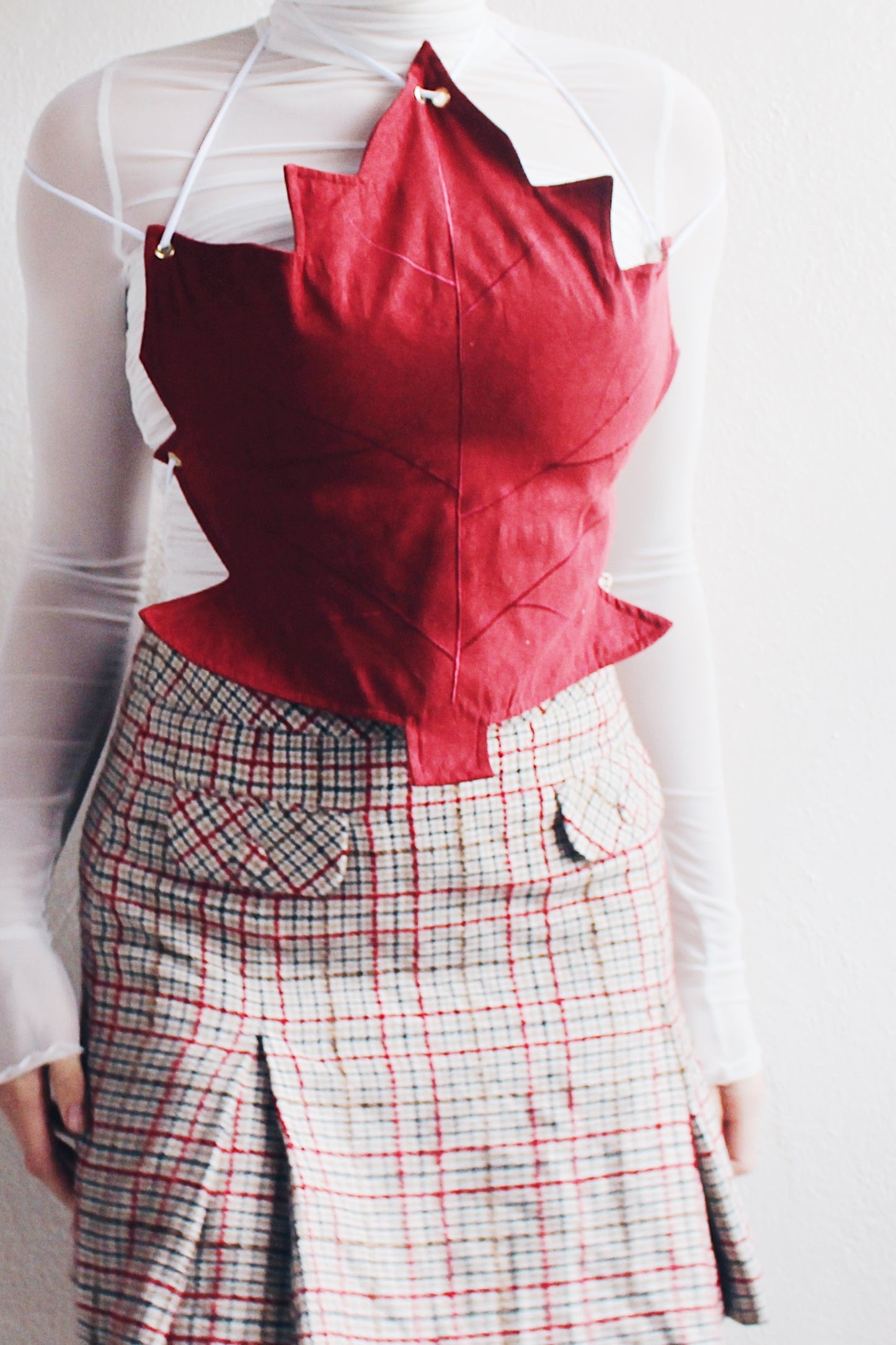 Fall Whimsy: Upcycled Maple Leaf Crop Top from Vintage Placemat for Eco-Chic Bliss!