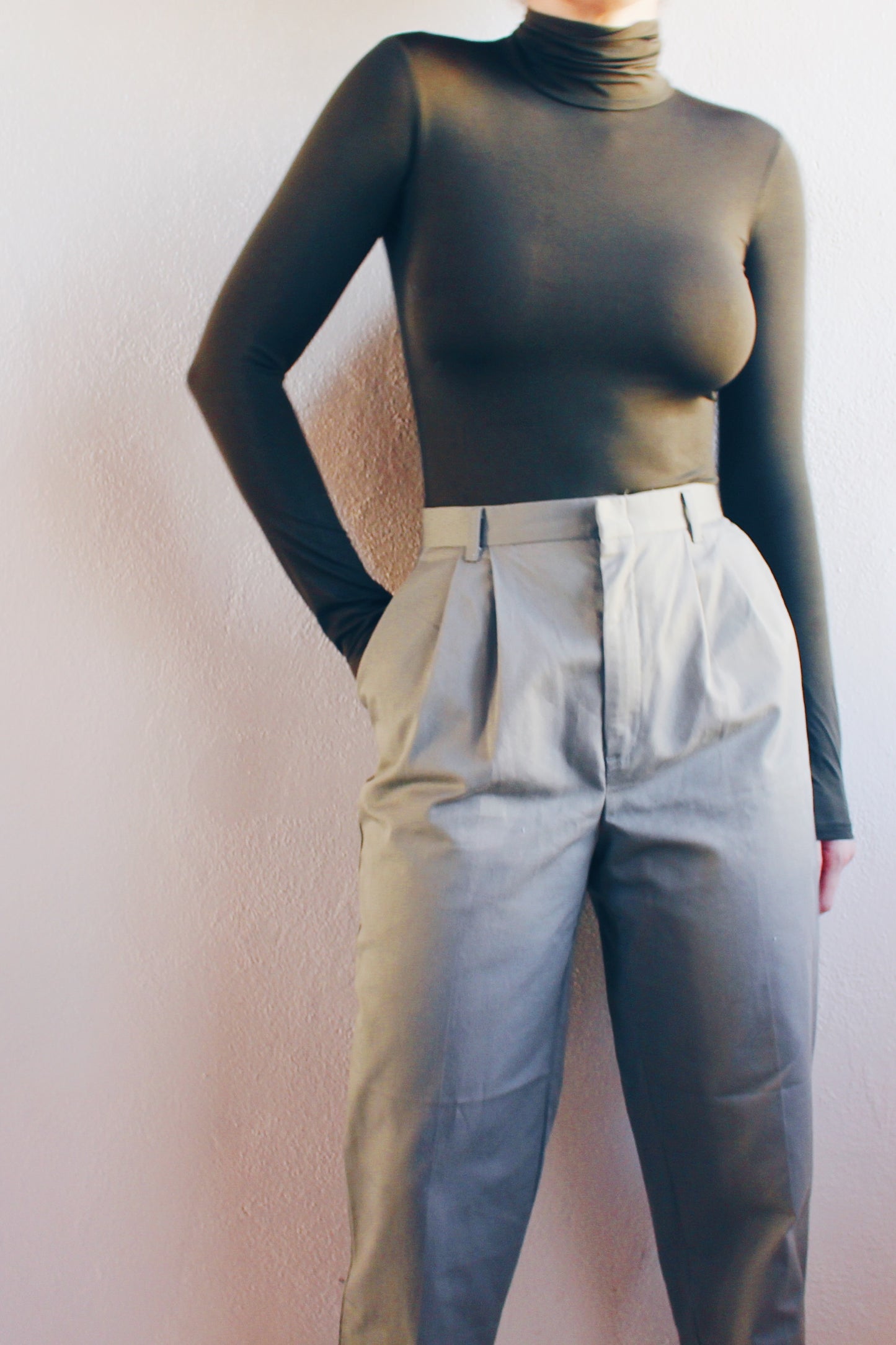 Vintage 90s Light Green Khaki High Waisted Pants - Retro Minimalist Style