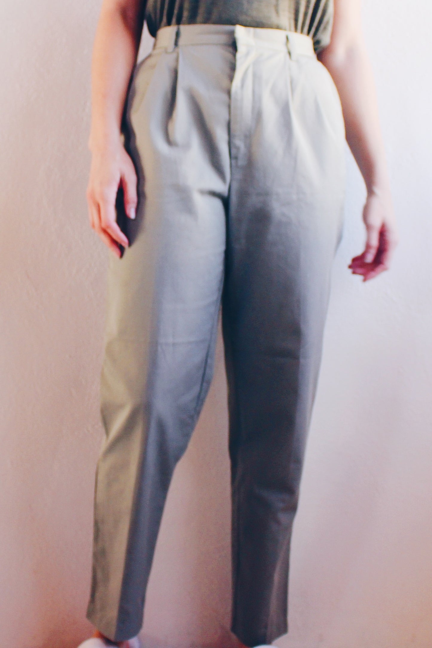 Vintage 90s Light Green Khaki High Waisted Pants - Retro Minimalist Style