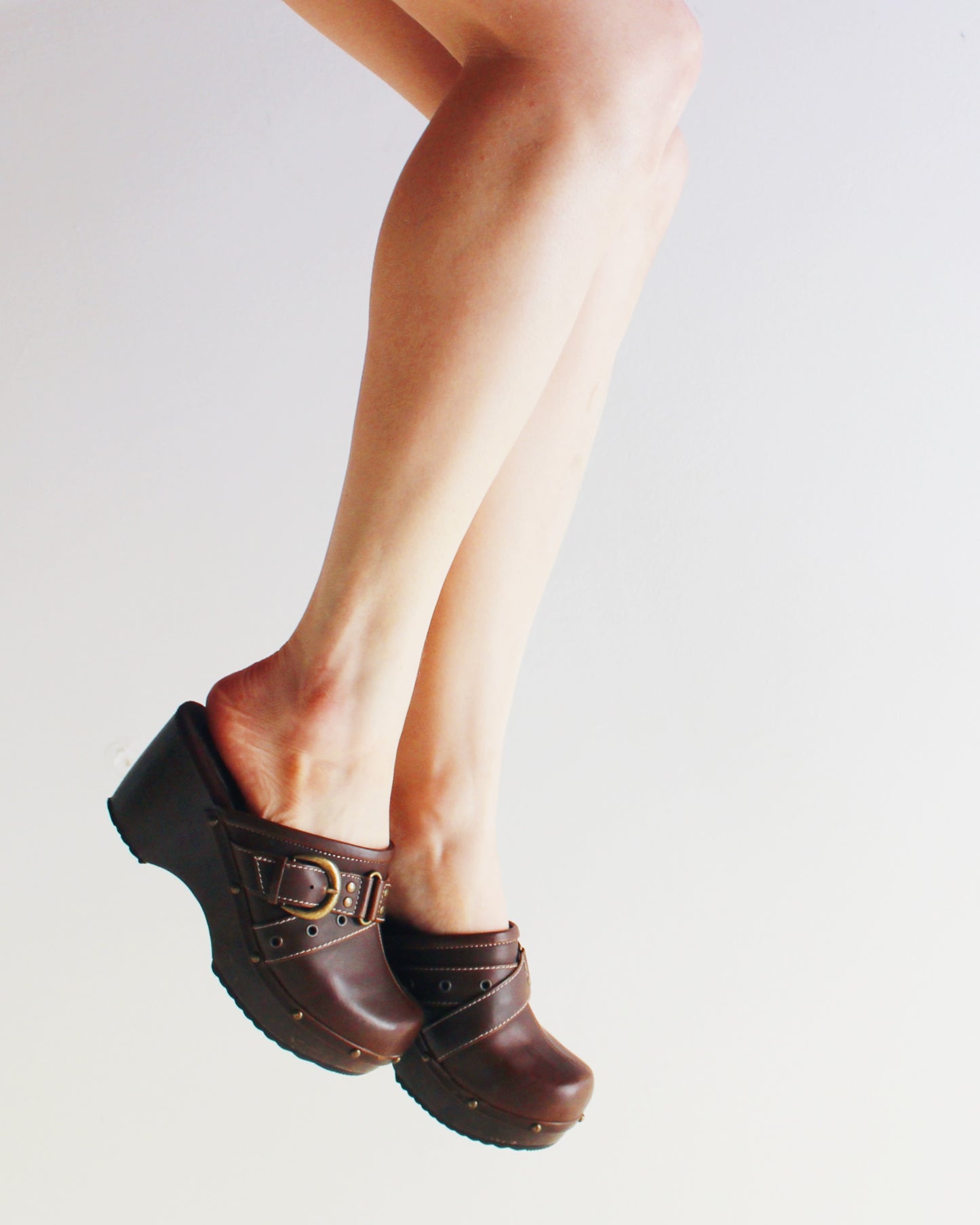 Bongo Brown Leather Chunky Clogs | Y2K Whimsigoth Hippie Style | Slip On Platform Clog Shoes