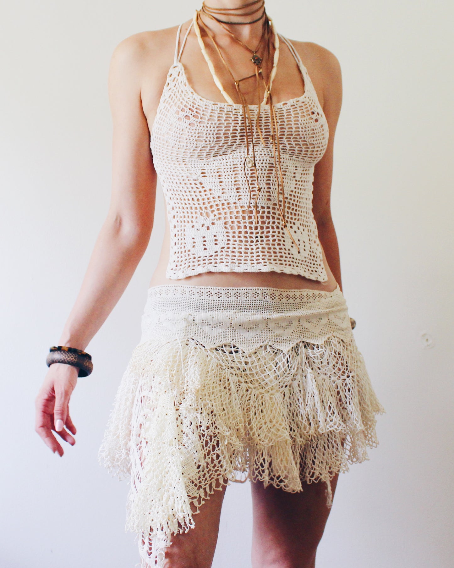 Upcycled Vintage Doily Mini Skirt | Drop Waist Y2K Boho Style | Handmade Eclectic Lace Skirt