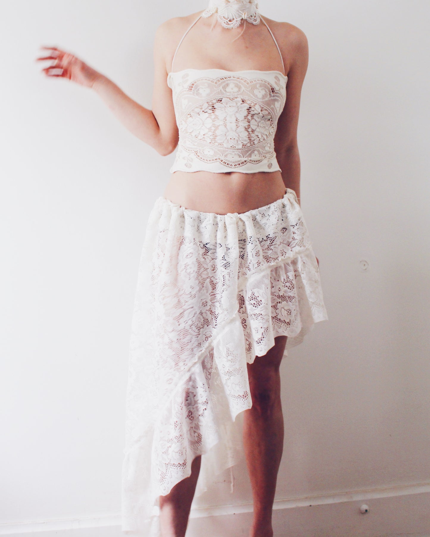 Upcycled Asymmetric Lace Skirt - Ethereal Coquette Style | Vintage Curtain Skirt Inspired by Daughters of the Dust