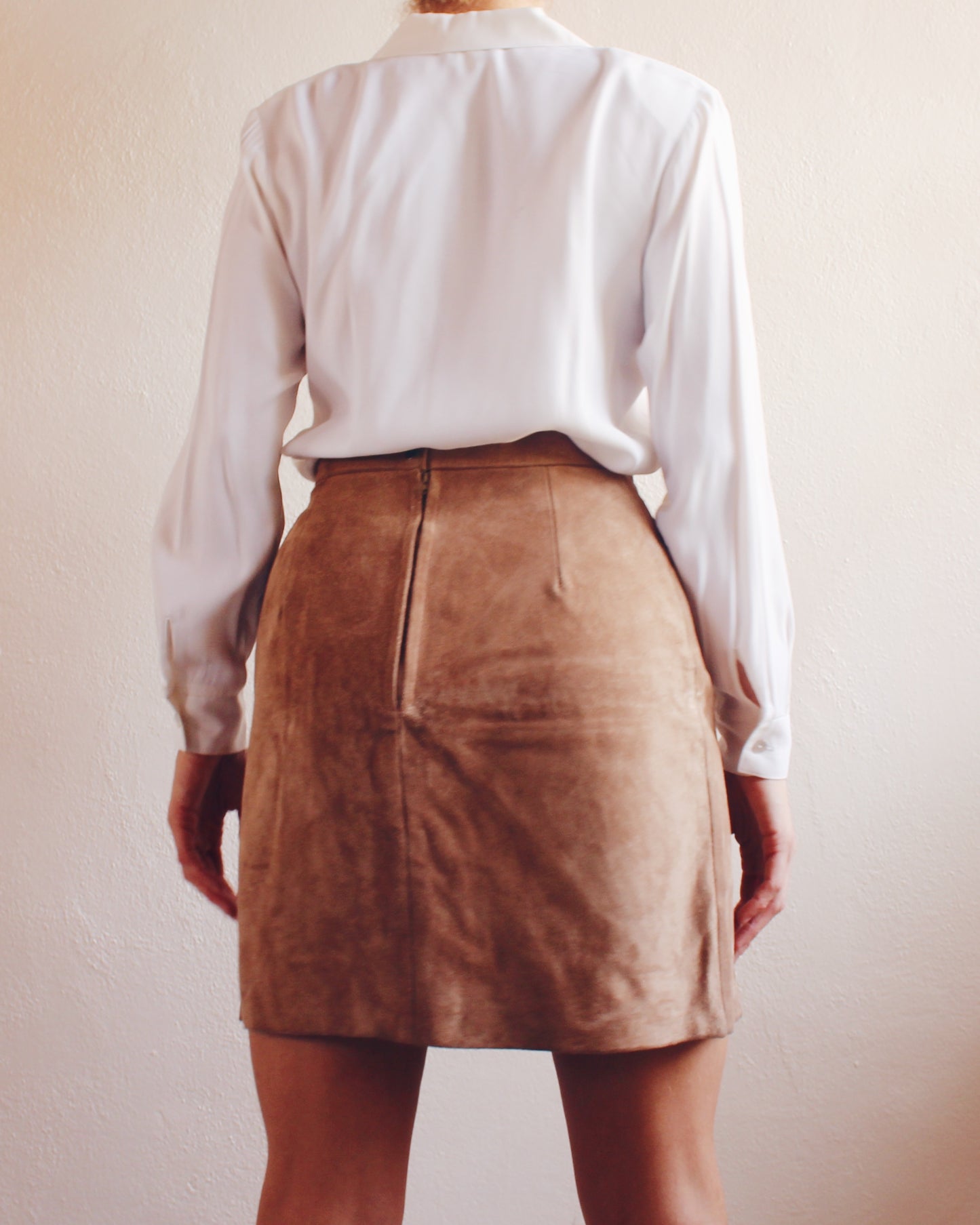 High Waisted Tan Leather Skirt – Vintage Minimalist Chic, Dress Up or Layer