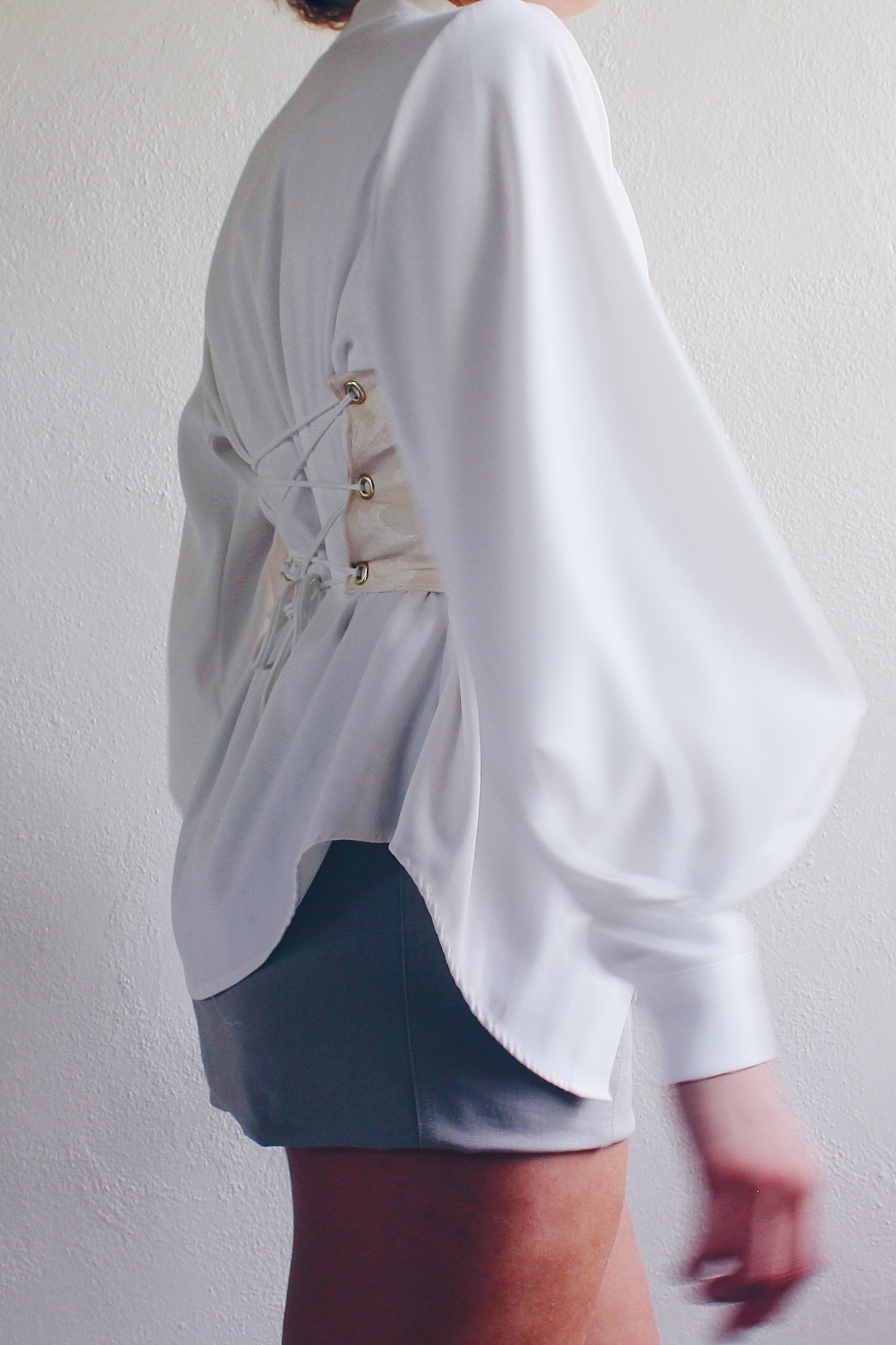 White Pleated Sleeve Blouse / Wide sleeve minimalist tunic /