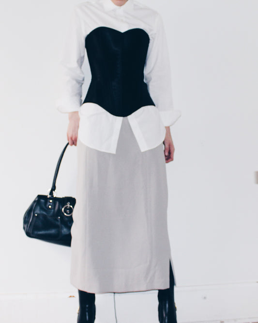 Vintage Grey Maxi Skirt by Karen Scott – 90s Minimalist Long Skirt | High or Low Rise Neutral Capsule Wardrobe Staple