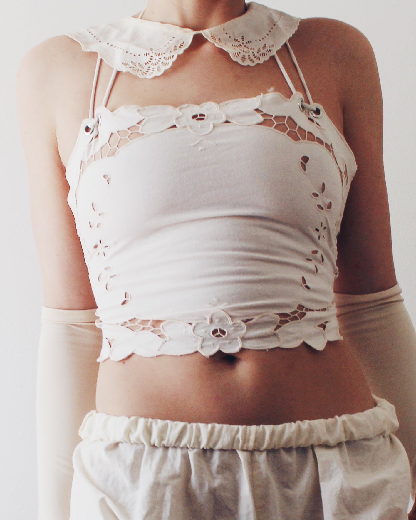 Upcycled Vintage Placemat Tank – Vintage Heirloom Tablewear Art - Reworked crop top