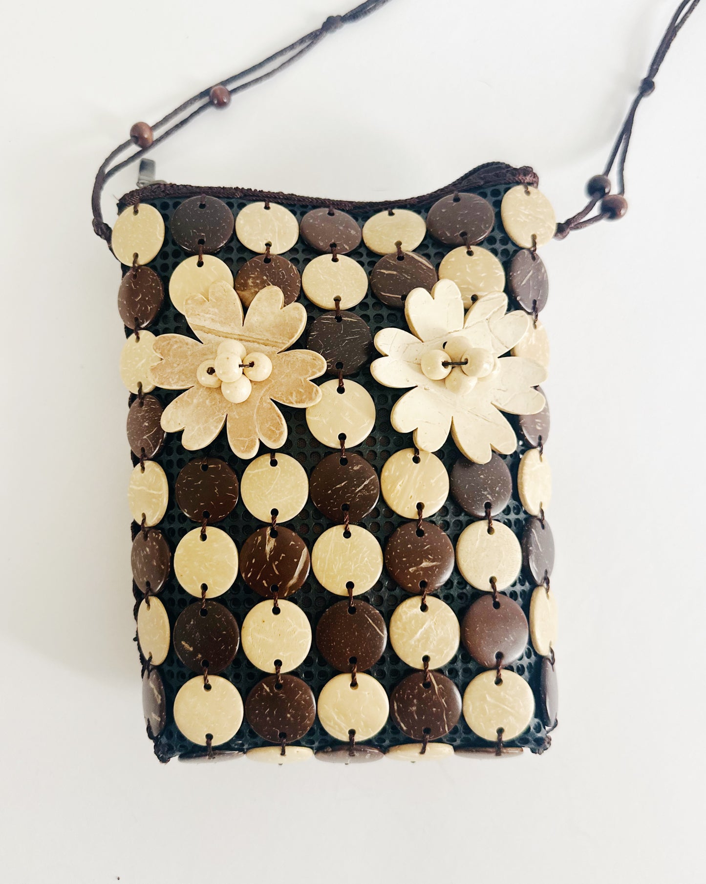 Vintage 90s Beaded Purse – Small Structured Summer Whimsygoth Boho Bag with flower beads