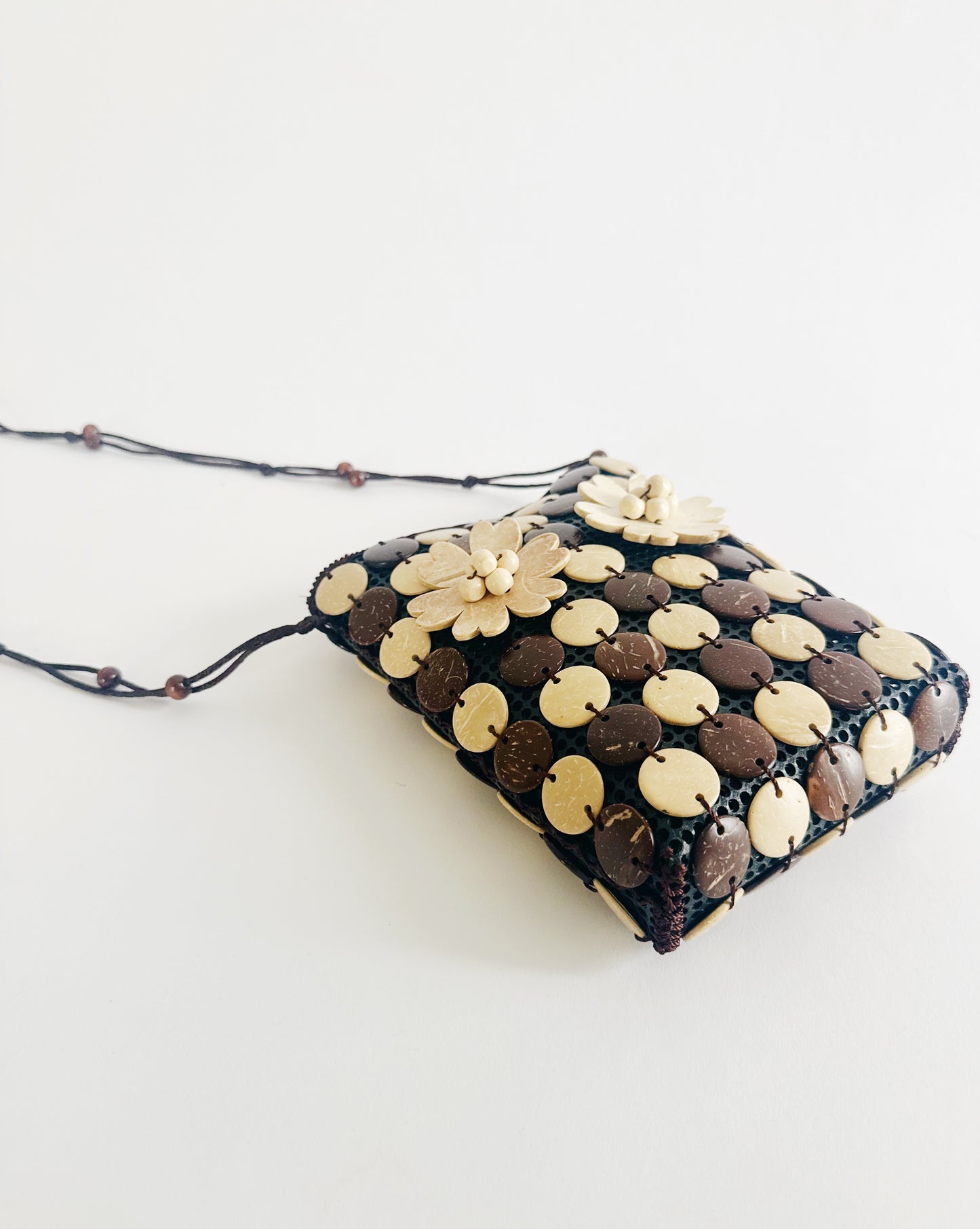 Vintage 90s Beaded Purse – Small Structured Summer Whimsygoth Boho Bag with flower beads
