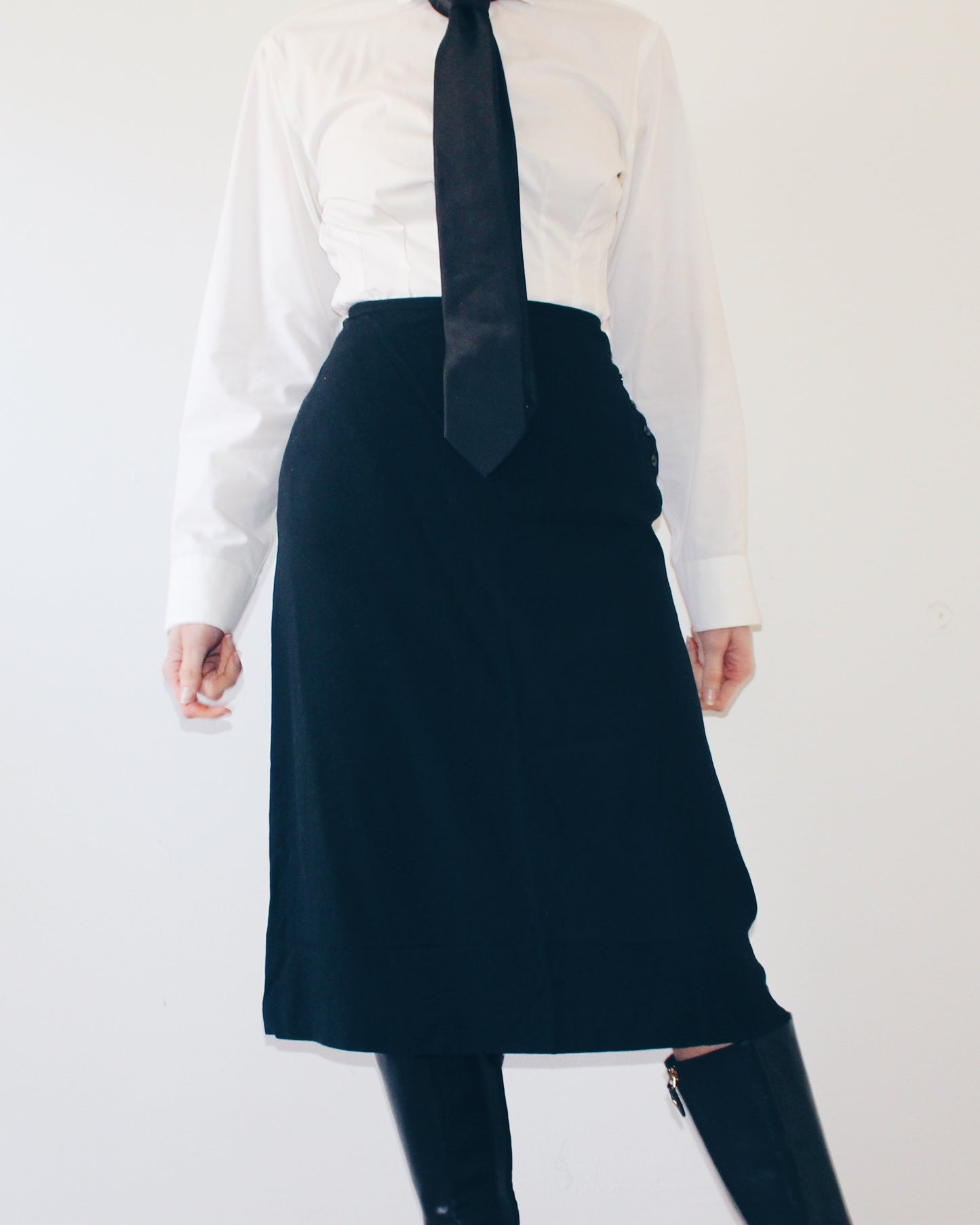Vintage Banana Republic Black Wool Blend Midi Skirt - Minimalist Office Skirt Semi Formal Workwear Sleek Layering Skirt
