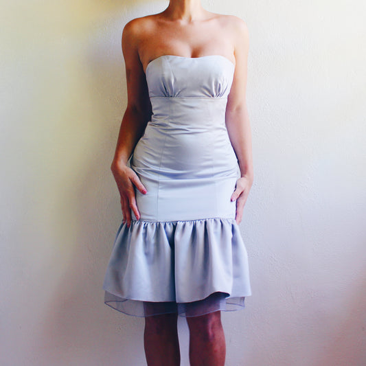 Vintage Grey Trumpet Midi Dress - Y2K Coquette Style, Formal Retro Dress with Trumpet Silhouette