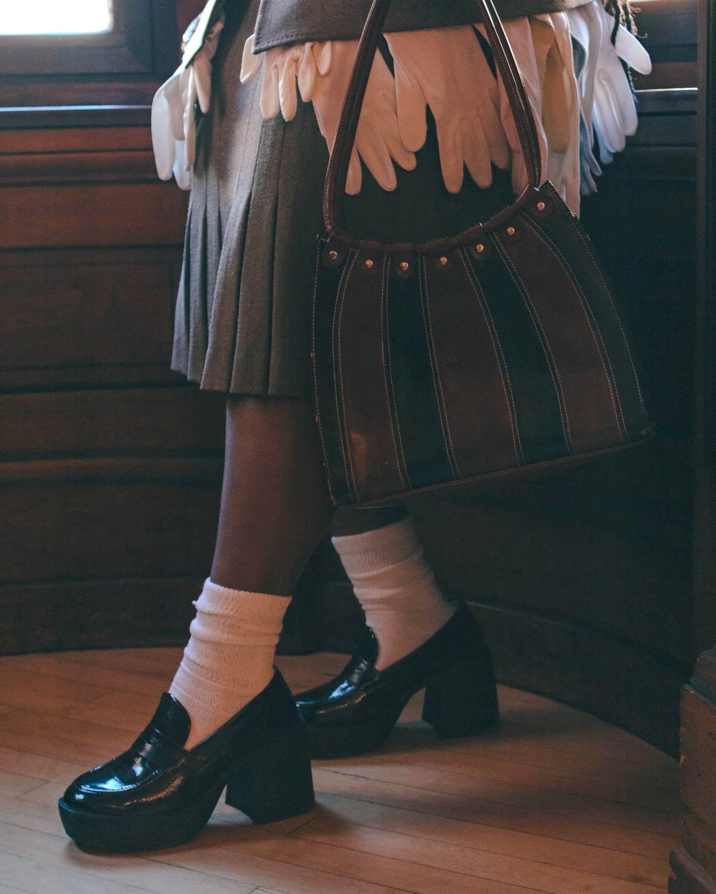 Chunky Heel Loafers – Dark Academia Style Black Leather Shoes