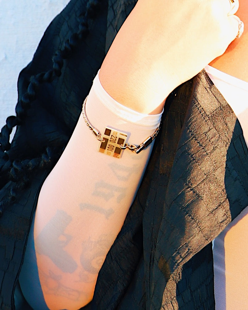 Gold Herringbone Chain Bracelet with Vintage Motherboard Charm : Unisex Accessory