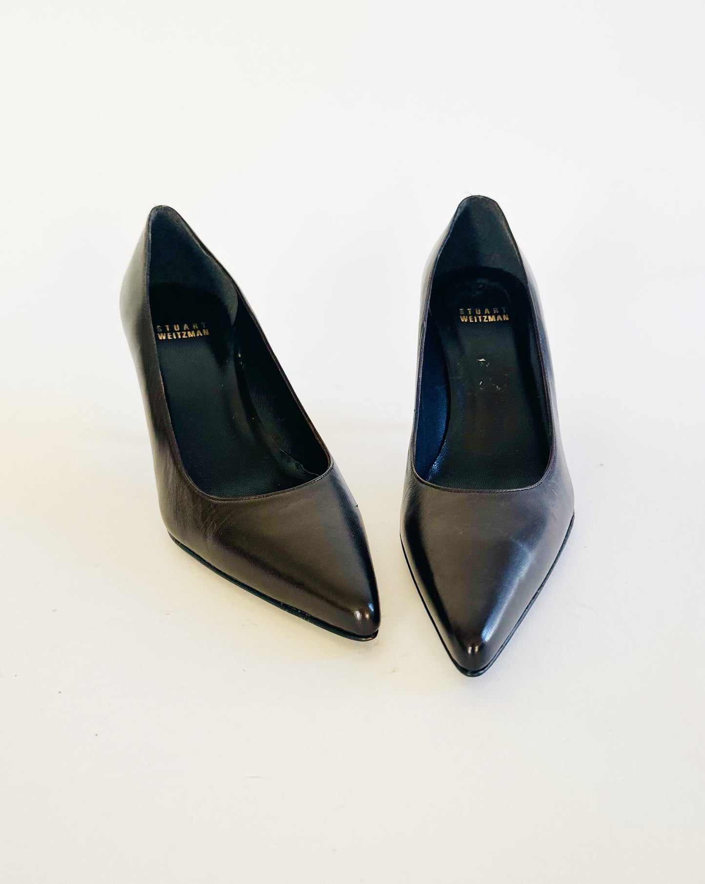 Vintage Stuart Weitzman Dark Chocolate Brown Leather Heels – 90s Minimalist 2 Inch Stiletto Pumps