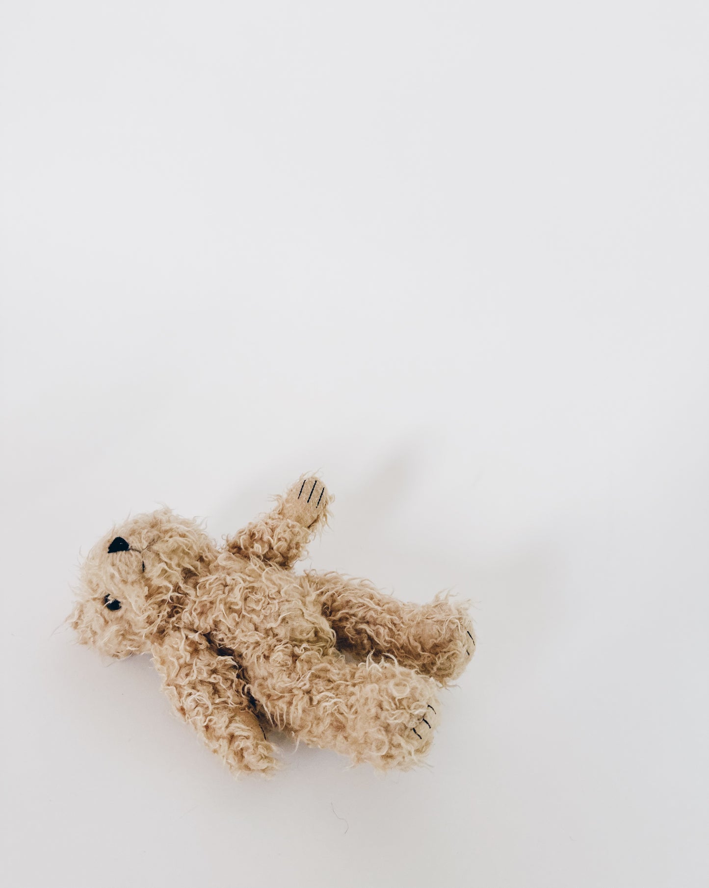 Antique Vintage Teddy Bear | Curly Hair & Charming Crooked Eyes | Unconventional Fashion Accessory & Collectible