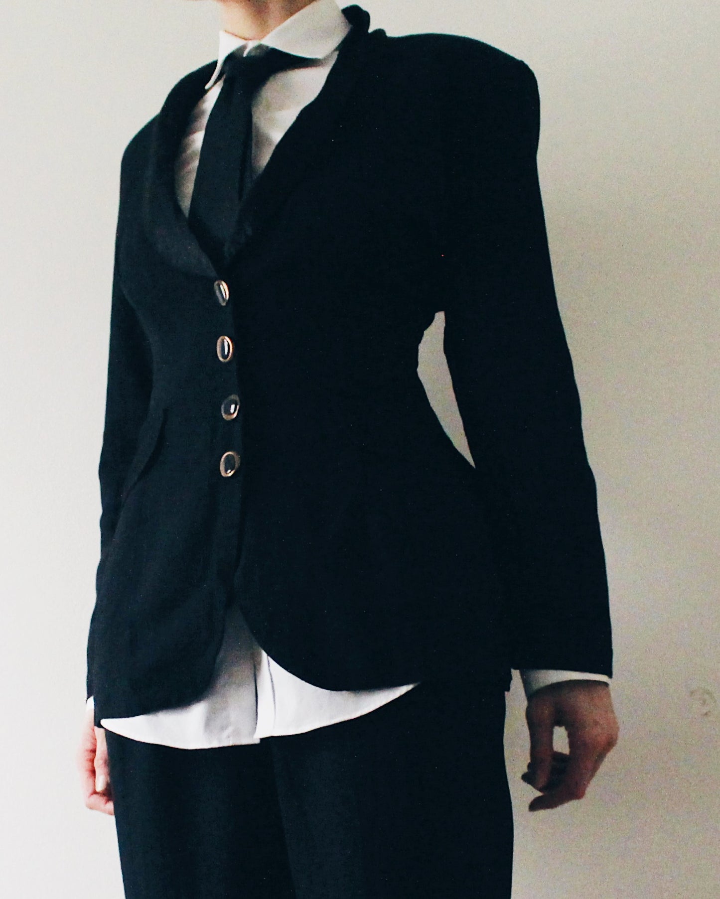 Vintage Black 2 Piece Suit | 90s Androgynous Power Suit | High Waisted Trouser Set | Minimalist Tailored Blazer | Reservoir Dogs Chic