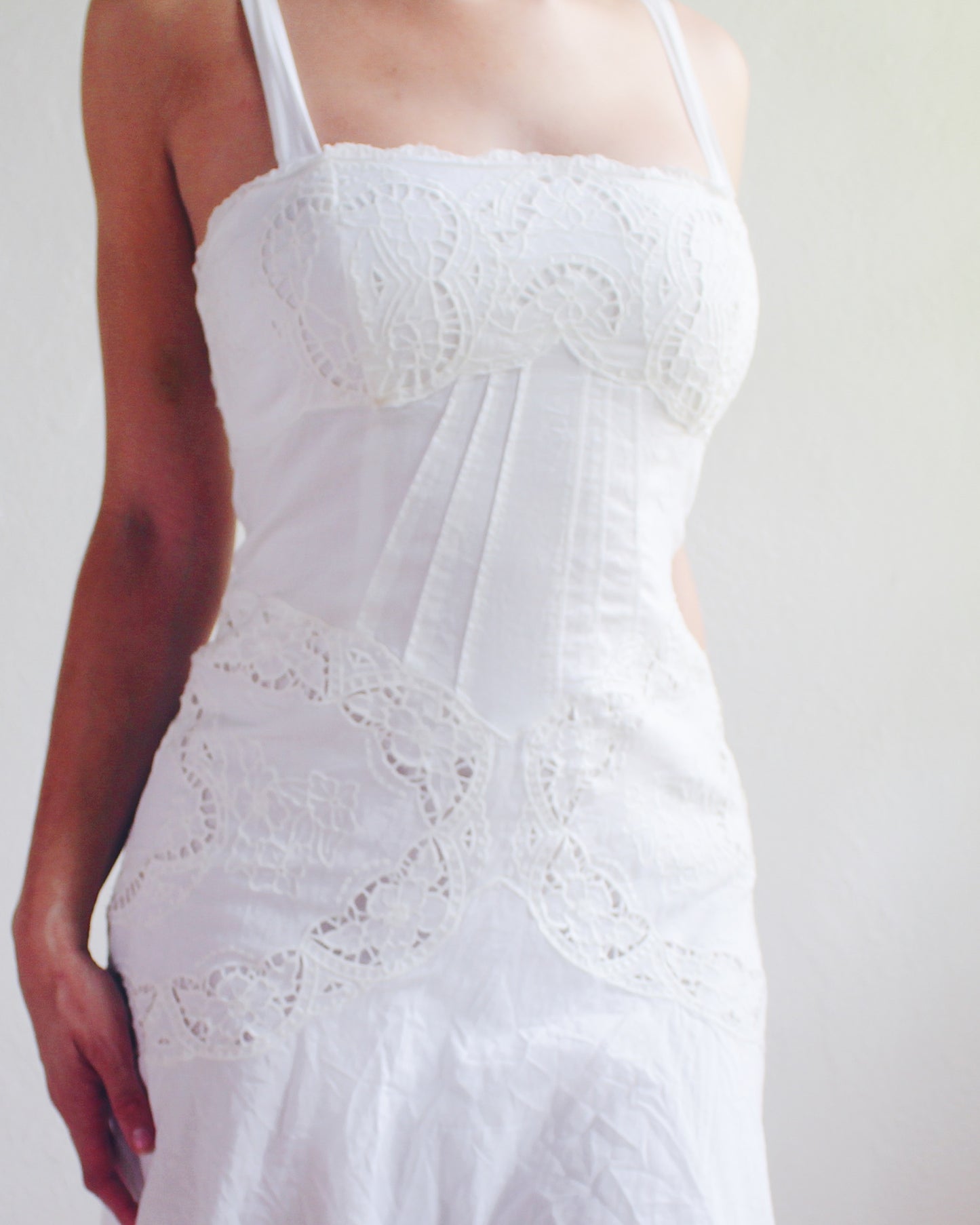 The Tablecloth Sundress | Y2K Vintage BCBG White Cotton Venetian Lace Dusted Archive The Tablecloth Sundress | Y2K Vintage BCBG White Cotton Venetian Lace Dusted Archive