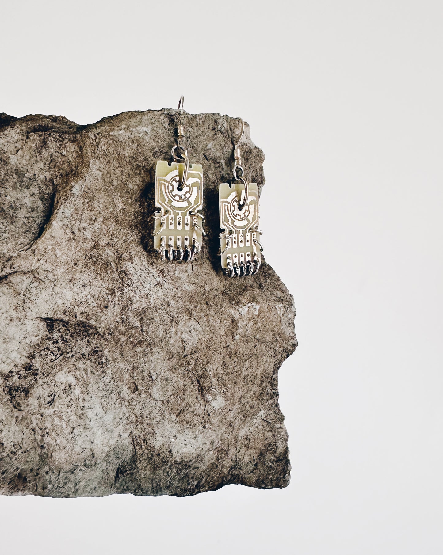 Handmade Cyberpunk Circuit Board Earrings – Solarpunk Chainmail Tech Jewelry