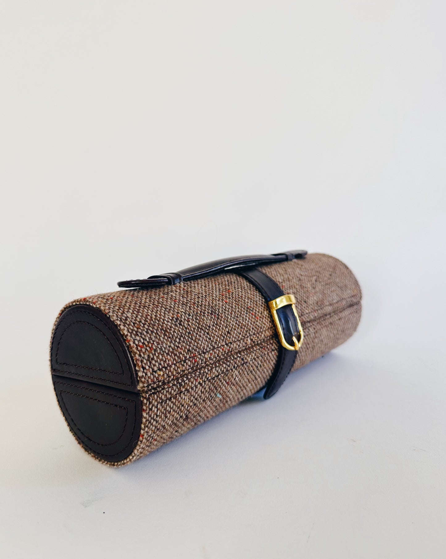 Vintage Brown Tweed Jewelry Travel Case – Mini Train Case Style Organizer | Vanity Storage Bag