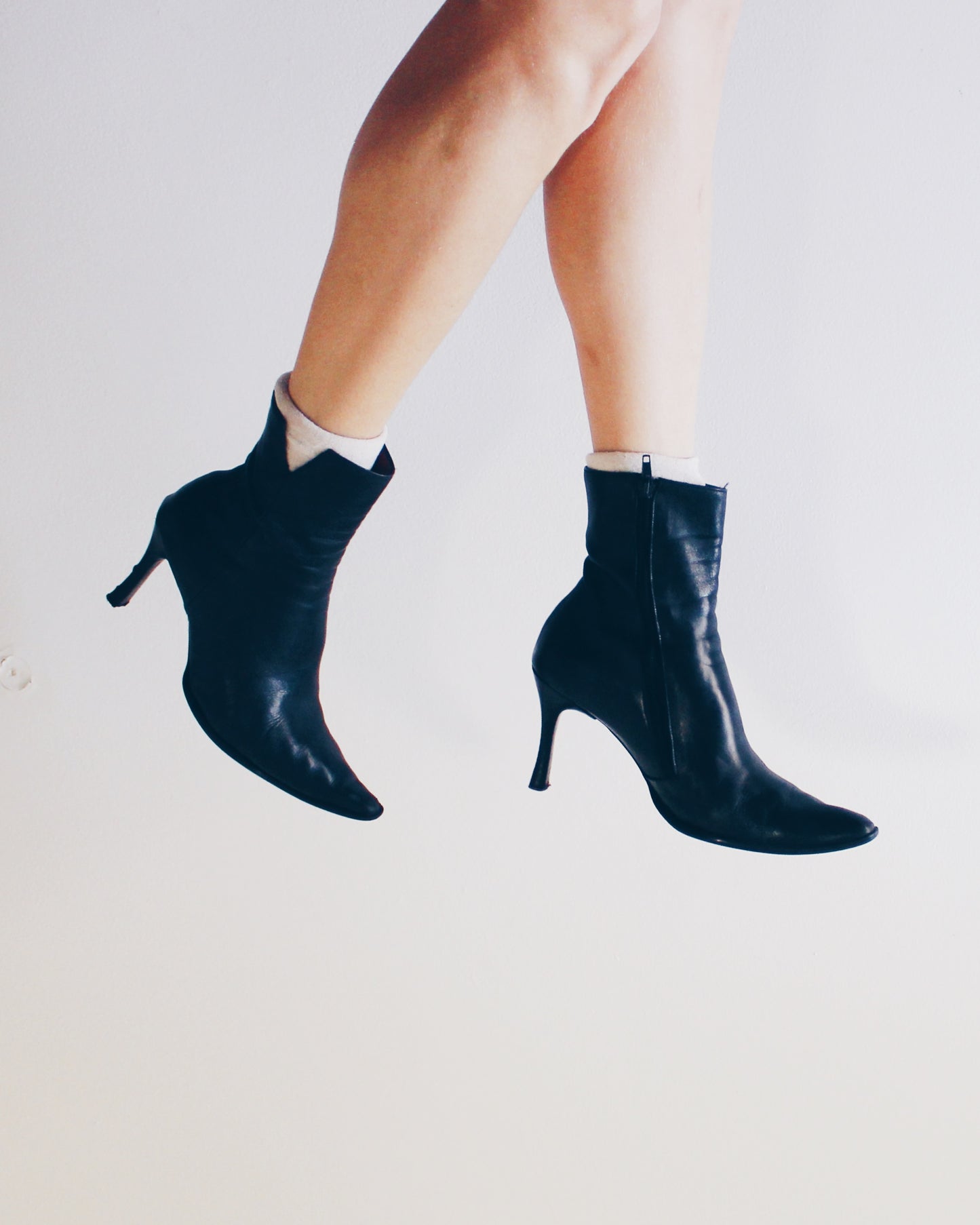 Pointed Toe 90s 2 inch Heeled Boots – Vintage Black Leather Ankle Boots