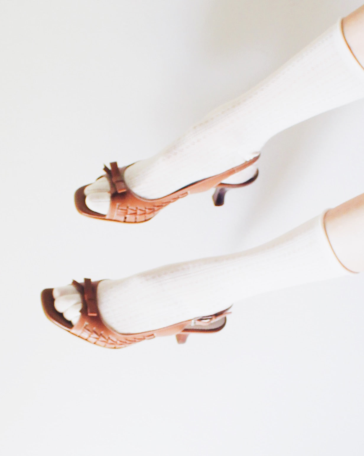 Franco Sarto Tan Leather Peep Toe Kitten Heels with Bow | Coquette Summer Sandals | Genuine Leather Upper