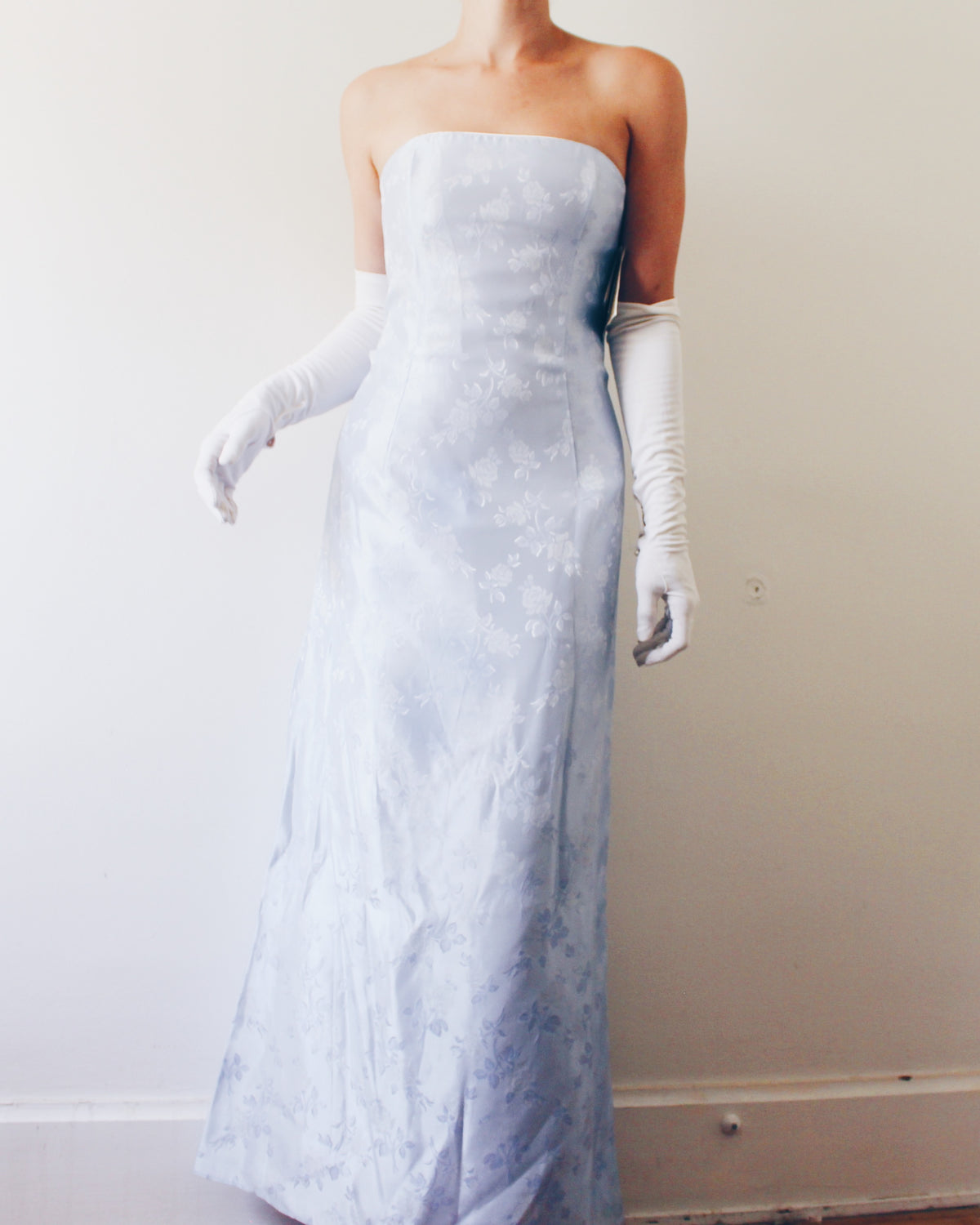 Deadstock Vintage Y2K Jessica McClintock Ice Blue Floral Formal Gown with Matching Wrap, Sleeveless Prom Dress