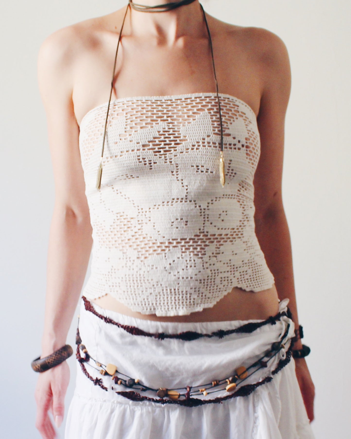 Crochet Couture: Upcycled Doily Crop Top - Reworked equestrian vintage - Festival Outfit