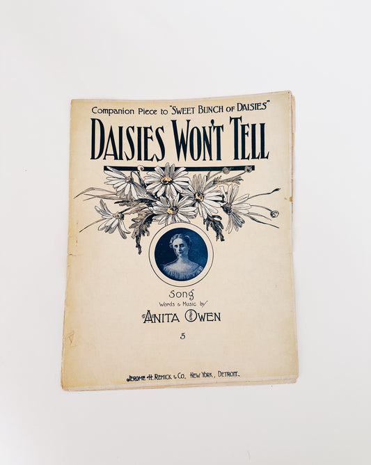 Antique Sheet Music "Daisies Won't Tell" Anita Owen | Coquette Daisy Wall Art | Vintage Floral illustration Decor