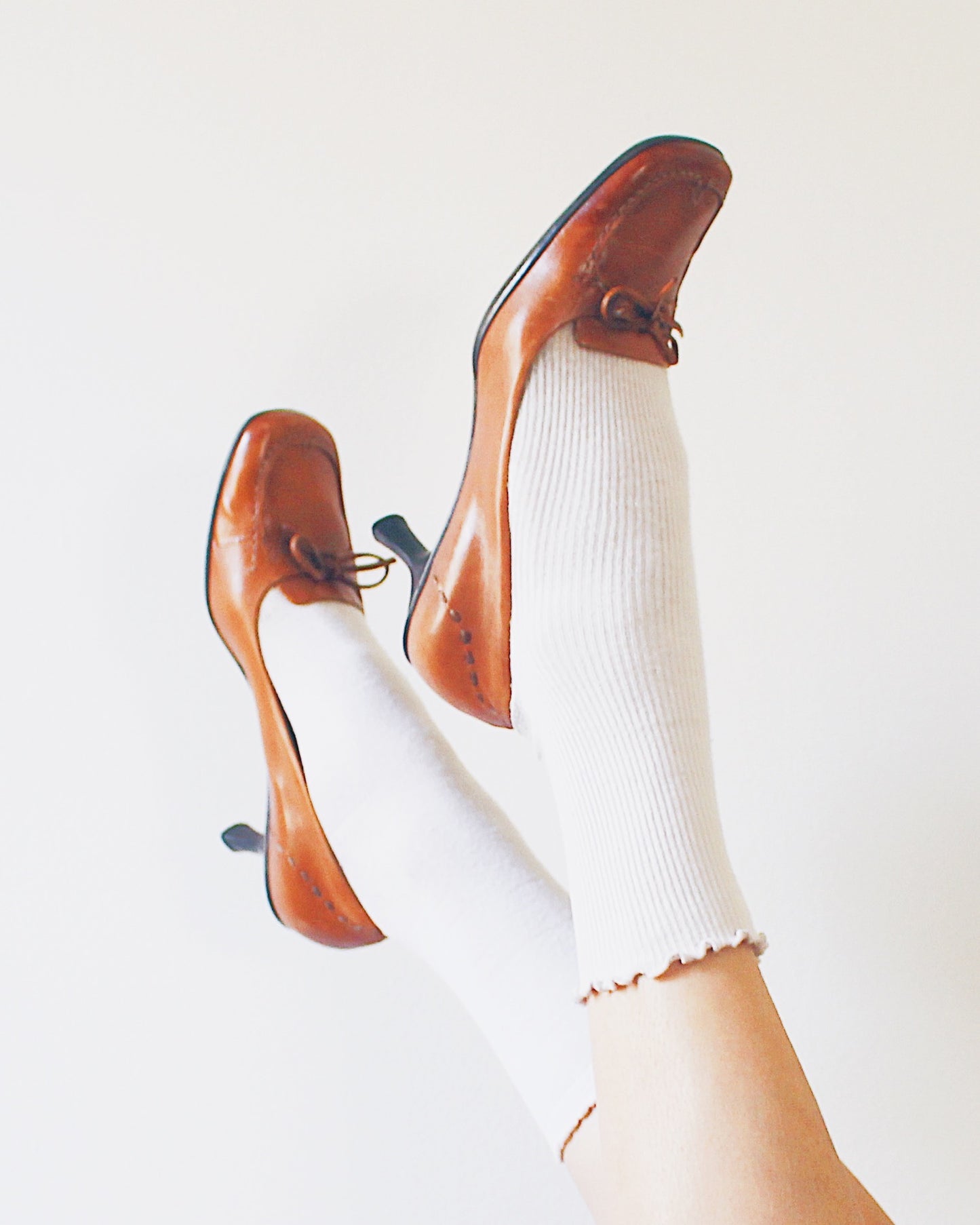 Vintage Enzo Angiolini Tan Leather Square‑Toe Kitten Heels – Academic Bookish Office Chic