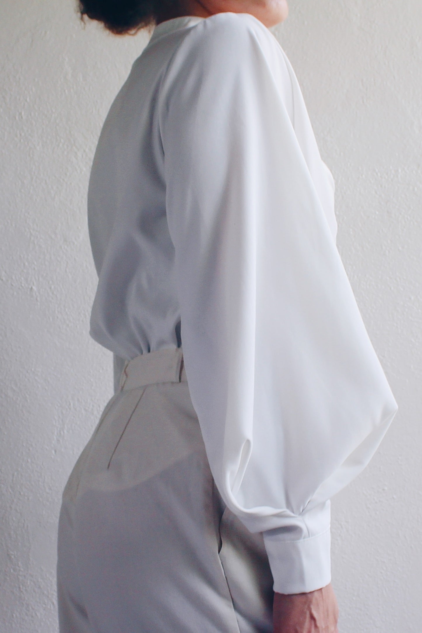 White Pleated Sleeve Blouse / Wide sleeve minimalist tunic /