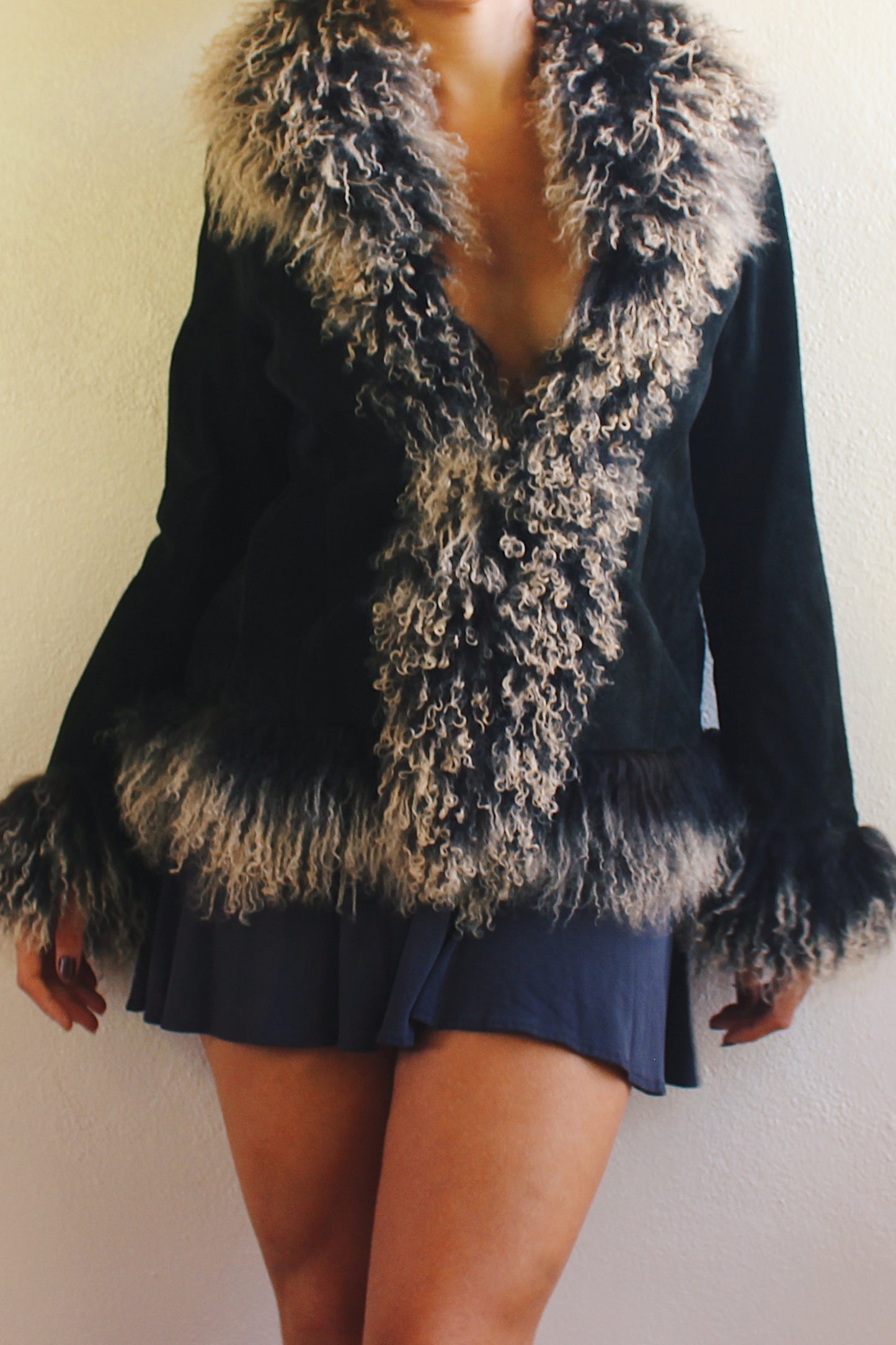 Retro Chic: Vintage Black Fur-Lined Afghan Jacket - Your Whimsygoth Dream!