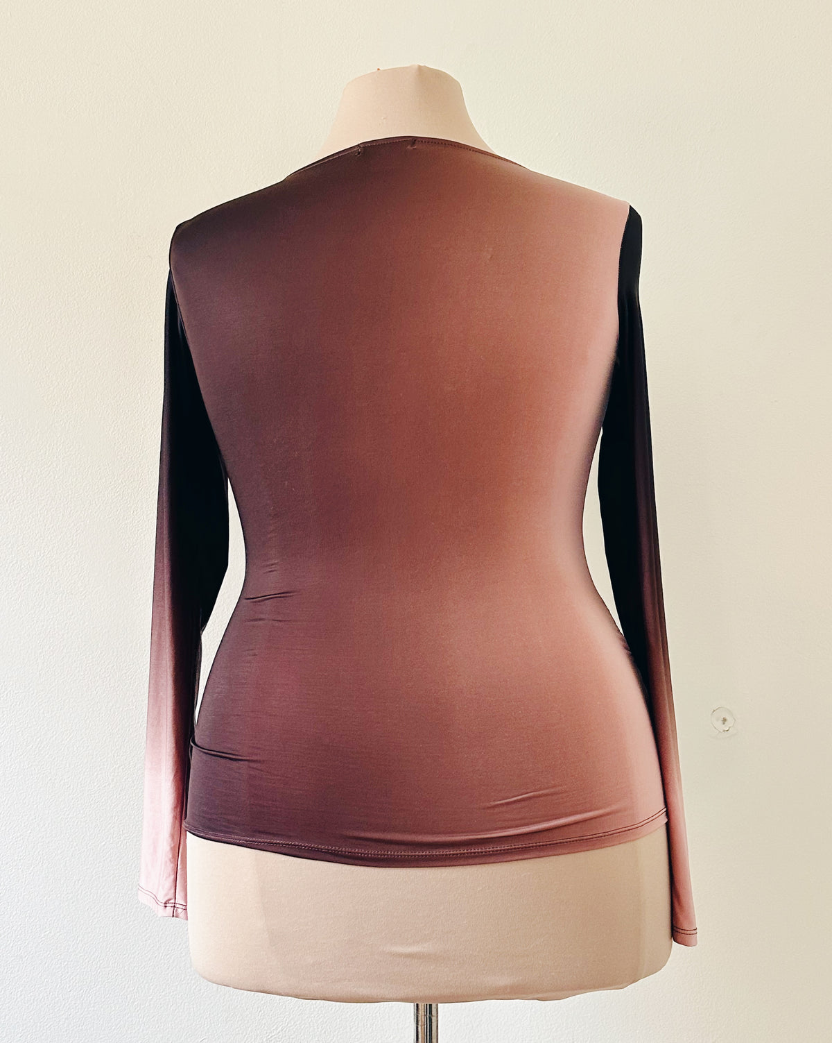 Vintage Y2K Venus Ombre Shirt, Asymmetric Long Sleeve Top, Plum to Peachy Rose Gradient, Layered Diagonal Statement Top