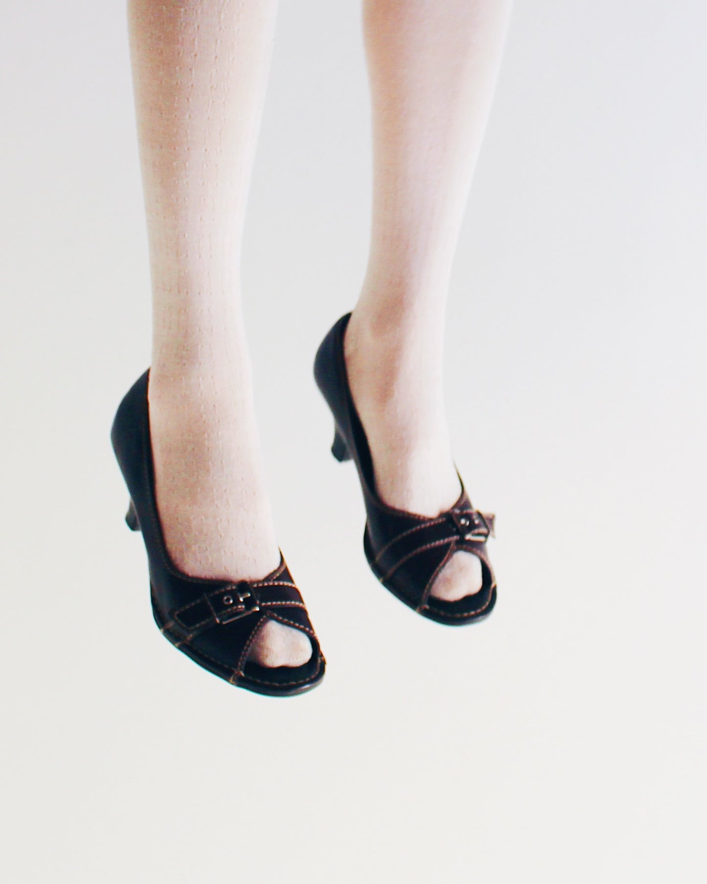 Aerosoles Chocolate Brown Peep Toe Kitten Heels | Academic Coquette Buckle Detail | High Quality Leather