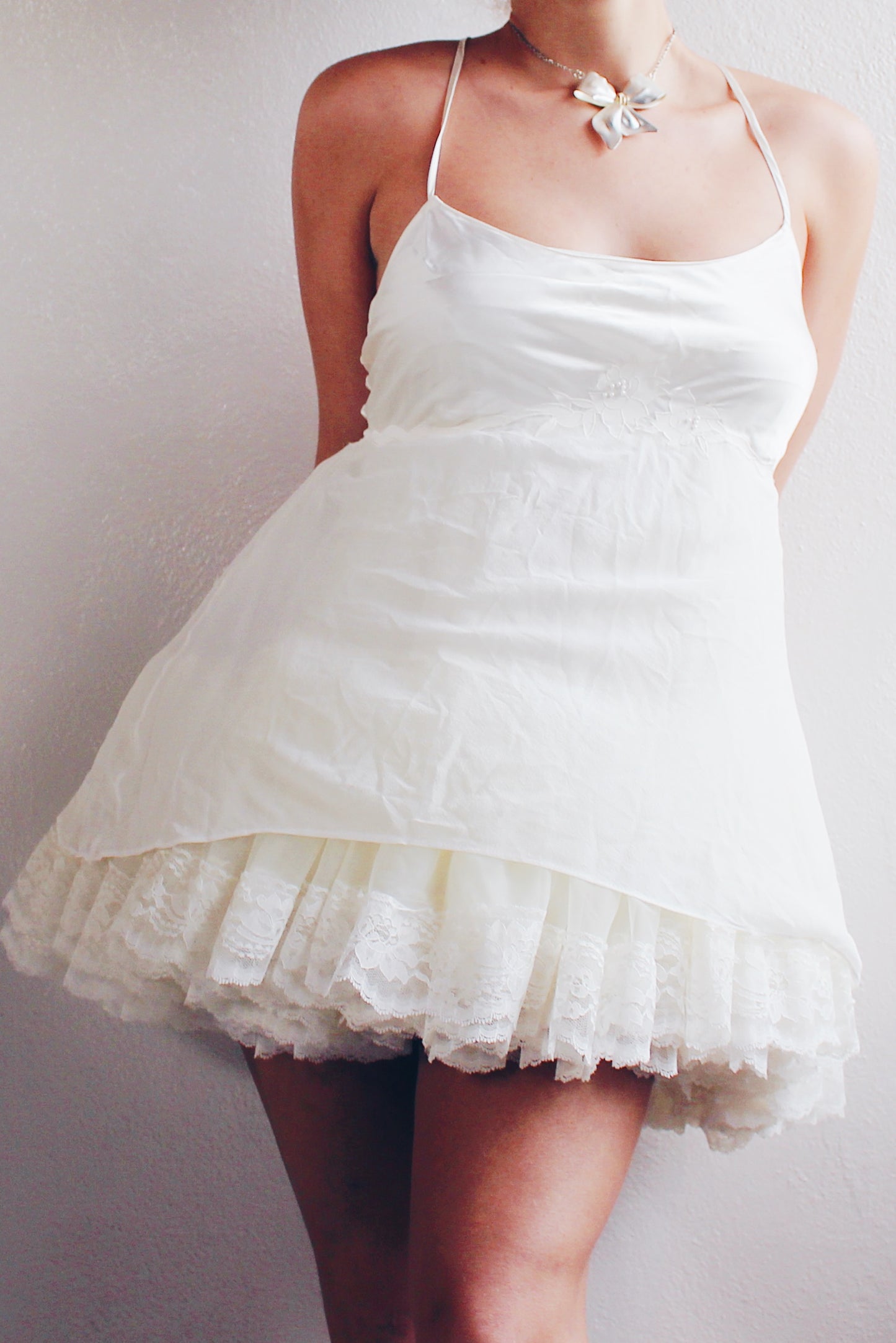 Vintage Selkie Elegance: Cream Tulle Lace Petticoat Skirt - Dark Academic Coquette Style