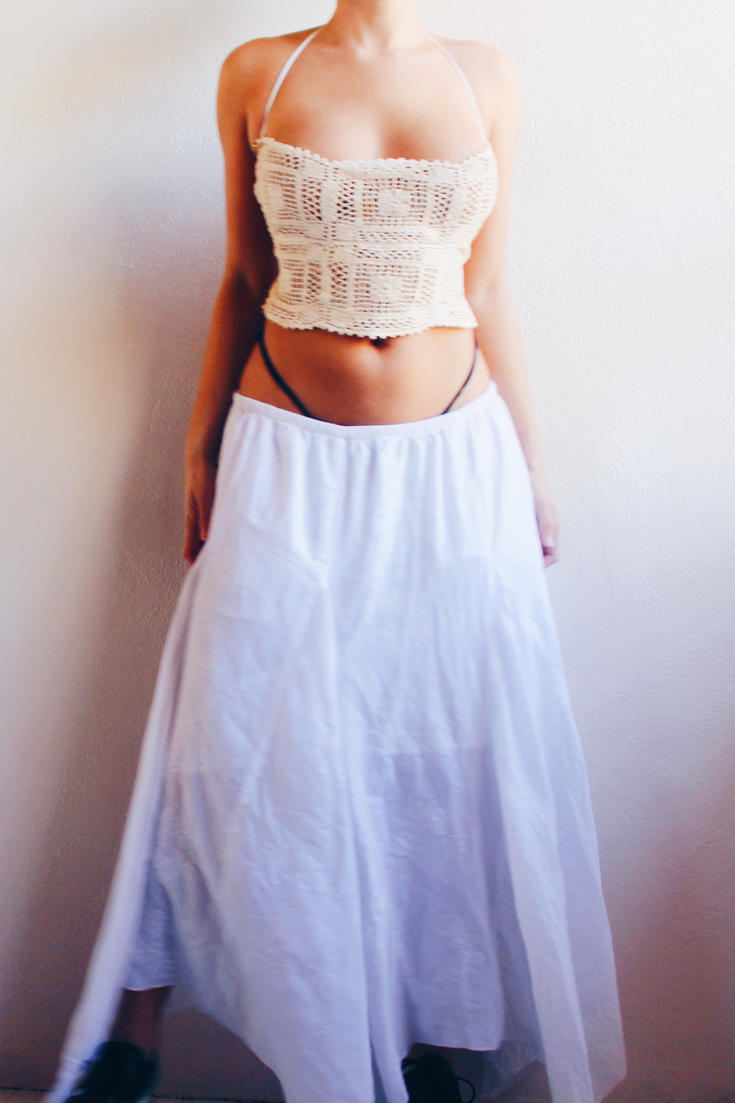 Y2K Boho Bliss: White Cotton Layered Embroidered Maxi Skirt for Summer Serenity