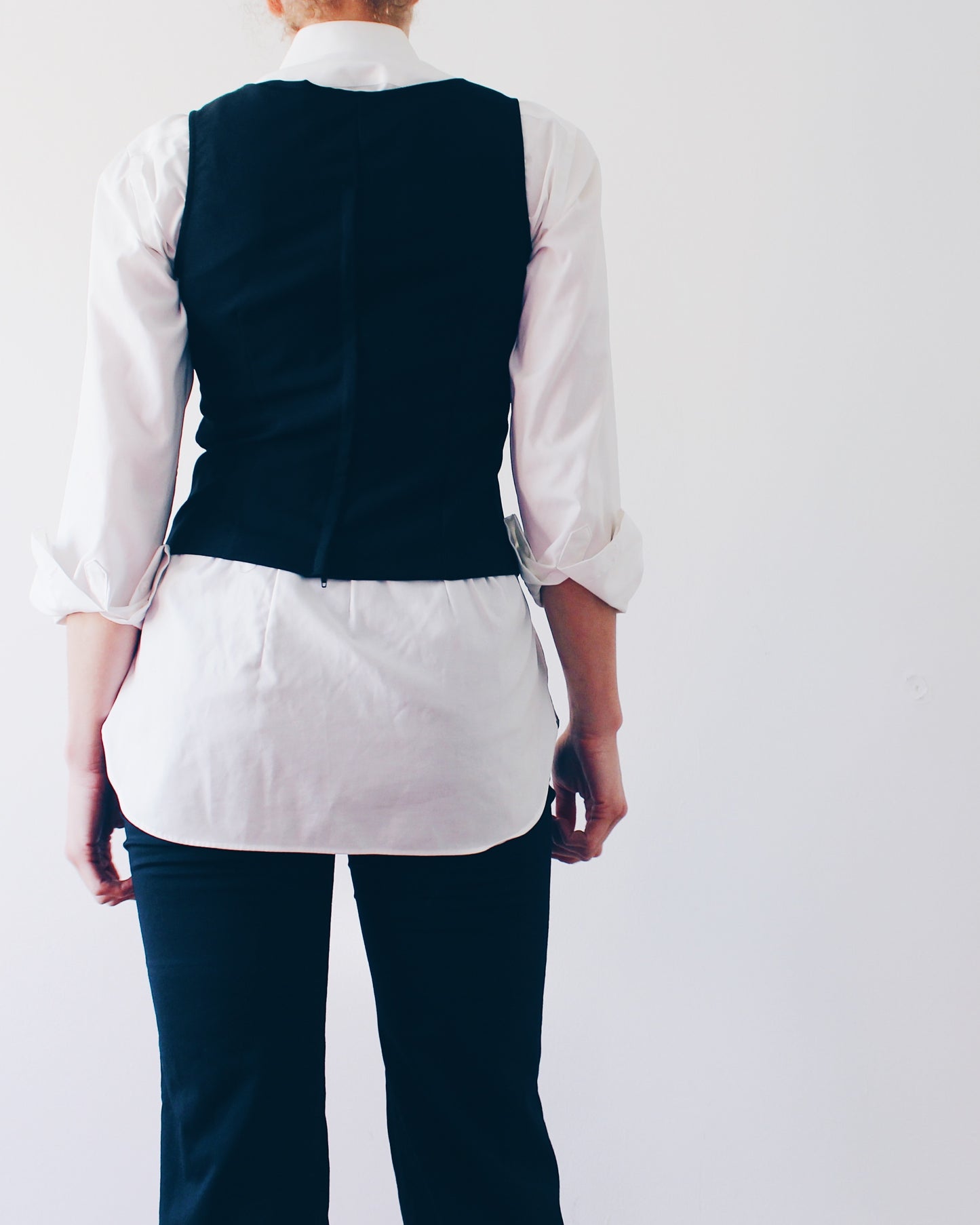 Vintage 90s Minimalist Tank Top | Black Sleeveless Top with White Stripe Detail | Back Zip Workwear Blouse | Chic Retro Layering Piece