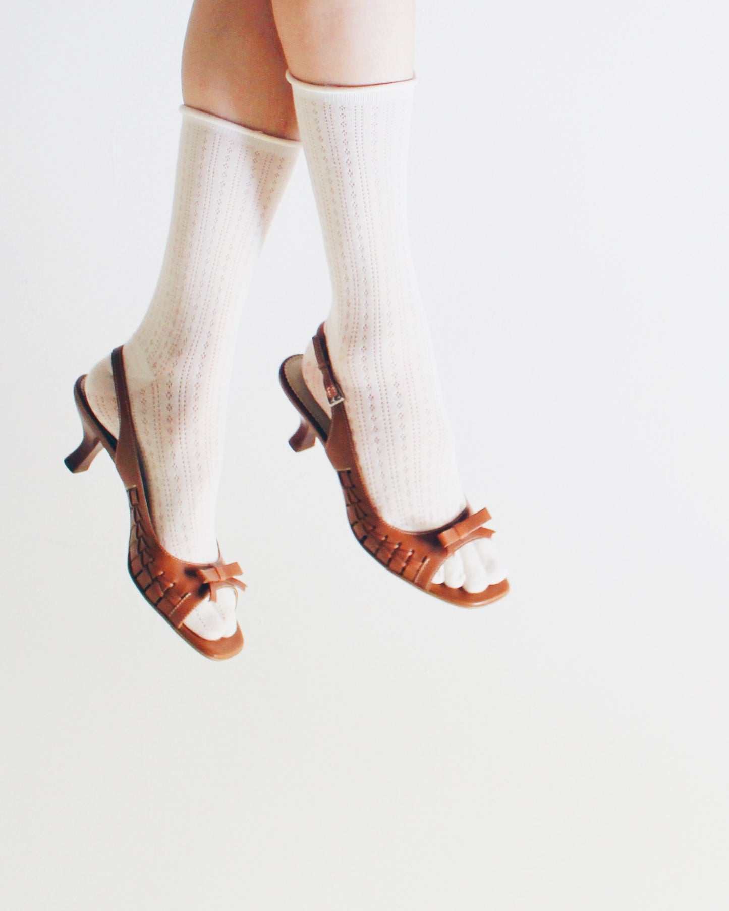 Franco Sarto Tan Leather Peep Toe Kitten Heels with Bow | Coquette Summer Sandals | Genuine Leather Upper