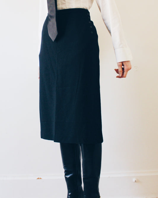 Vintage Banana Republic Black Wool Blend Midi Skirt - Minimalist Office Skirt Semi Formal Workwear Sleek Layering Skirt