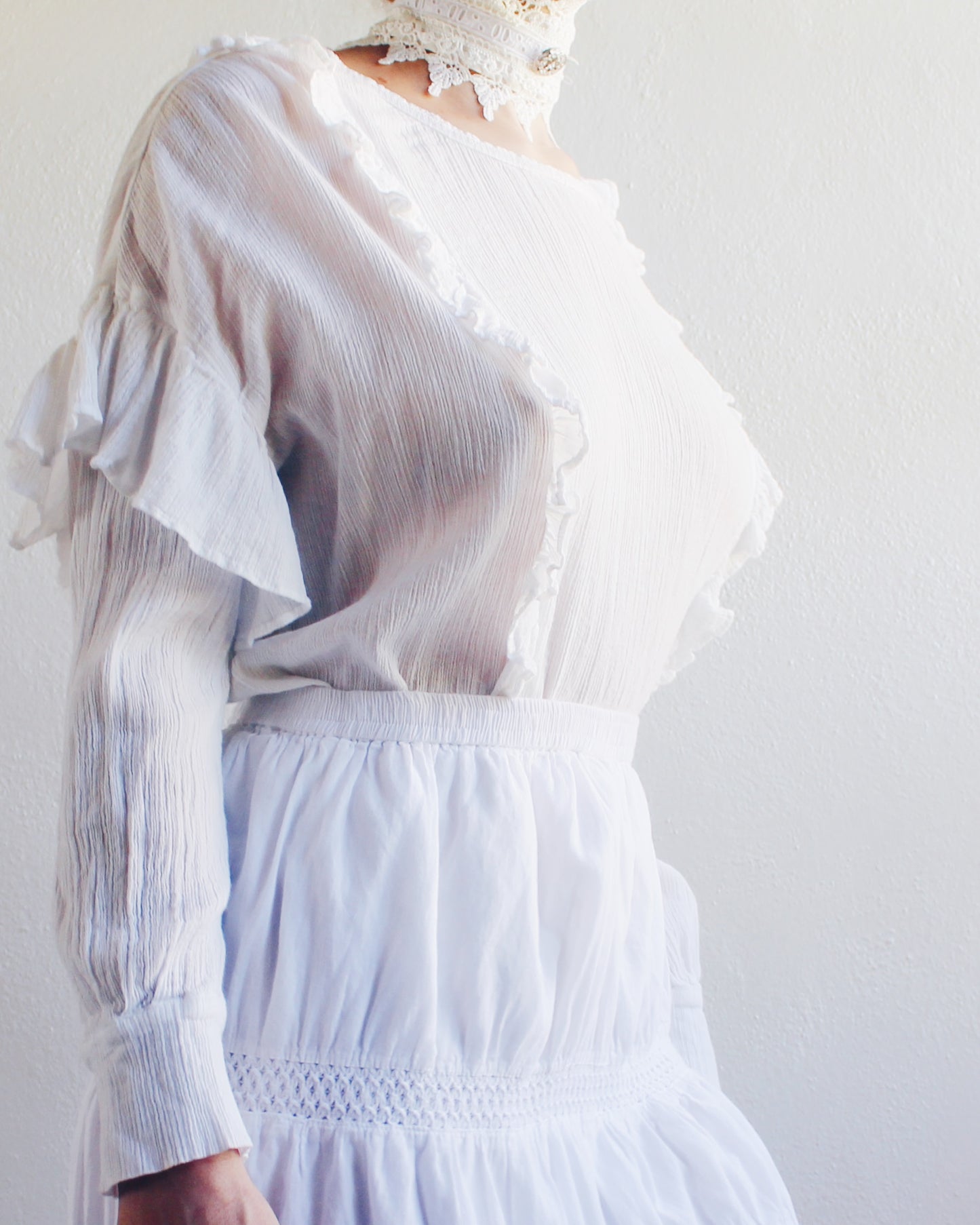 AllSaints White Gauzy Cotton Blouse – Edwardian-Inspired Ethereal Top | Whimsical Cottagecore Style