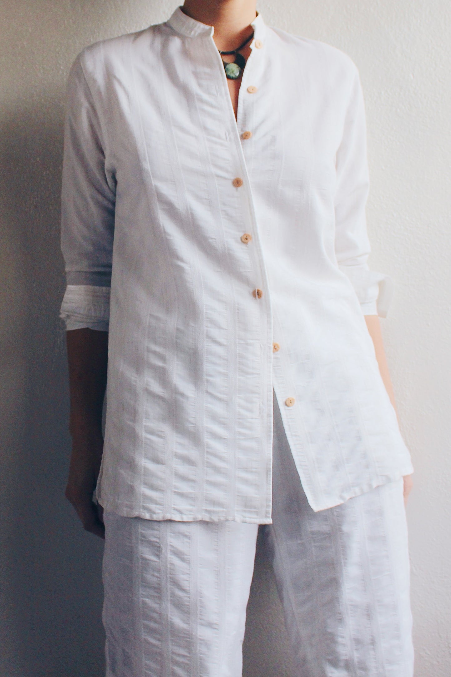 Vintage Beauty Minimalism: White Oat Bliss in Rayon-Linen Blend Matching Set!