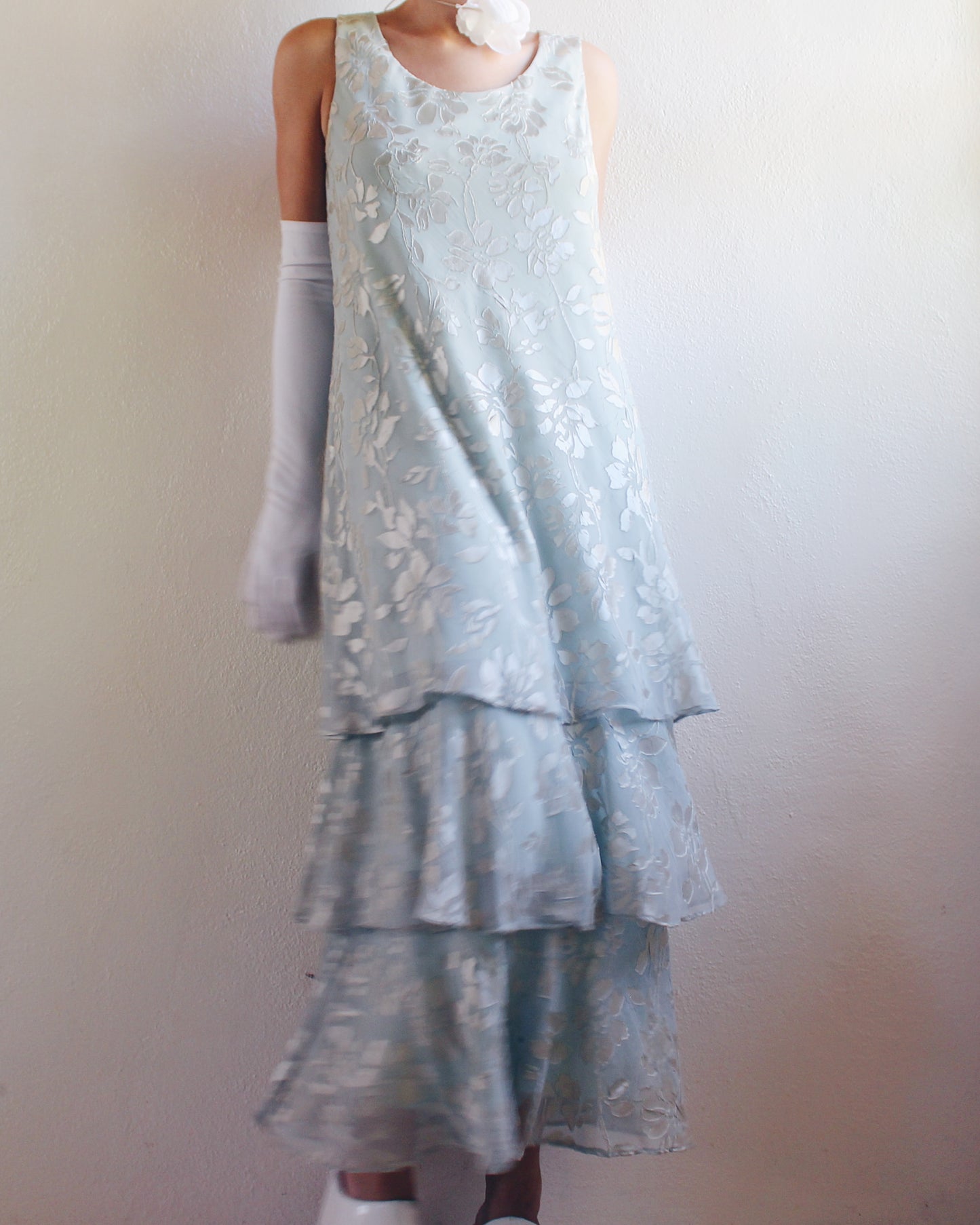 Vintage 90s Light Green Tiered Floral Maxi Dress – Ethereal Spring Cottagecore Fairycore Gown