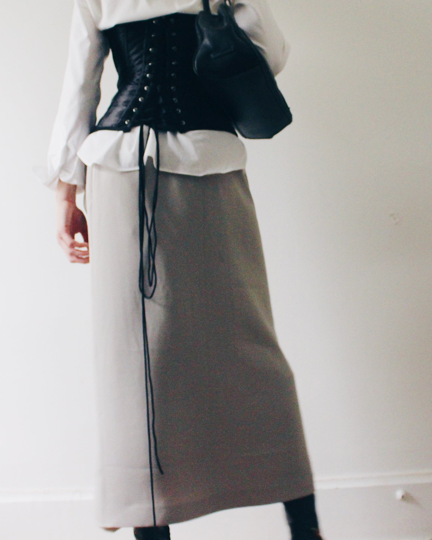 Vintage Grey Maxi Skirt by Karen Scott – 90s Minimalist Long Skirt | High or Low Rise Neutral Capsule Wardrobe Staple