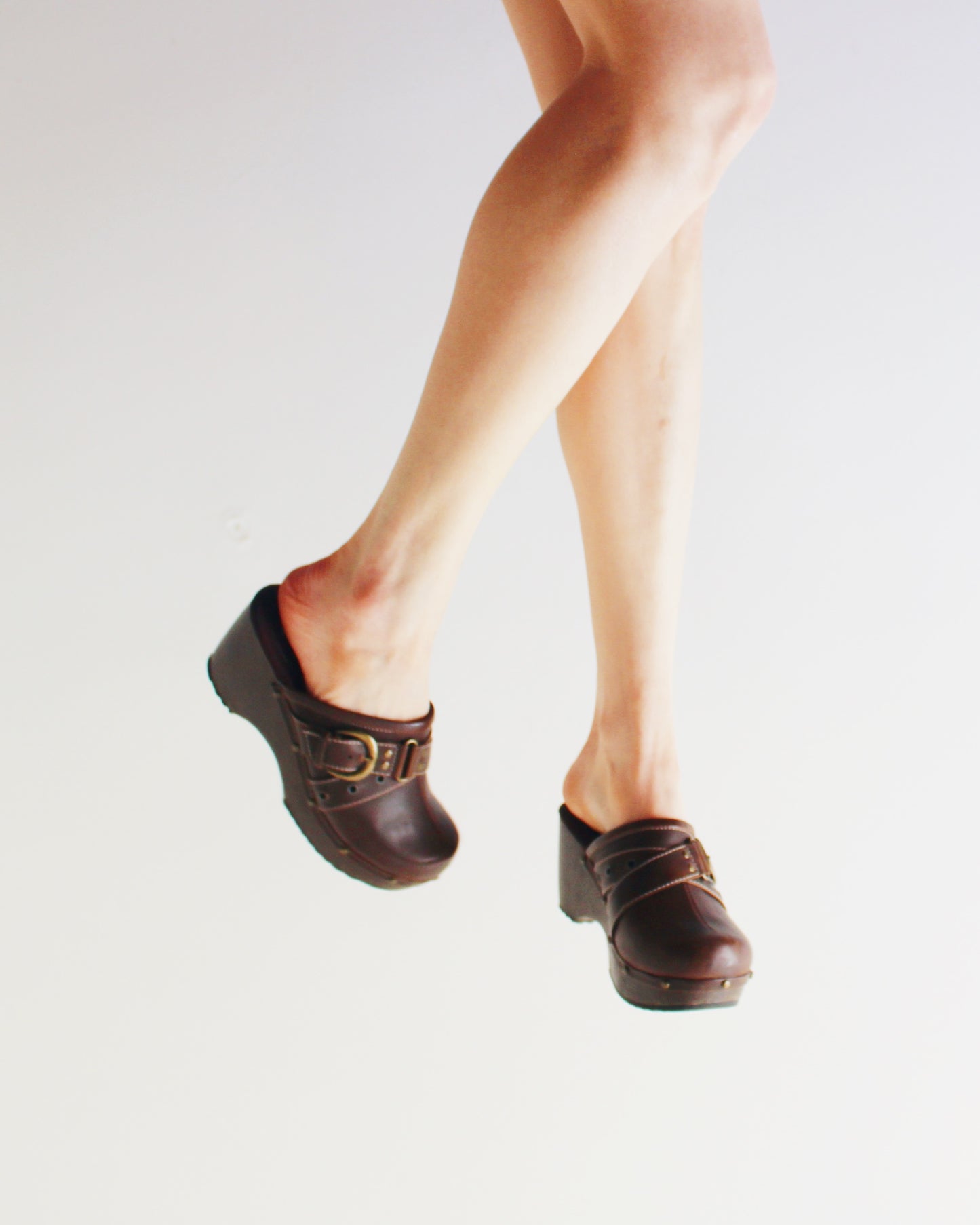 Bongo Brown Leather Chunky Clogs | Y2K Whimsigoth Hippie Style | Slip On Platform Clog Shoes