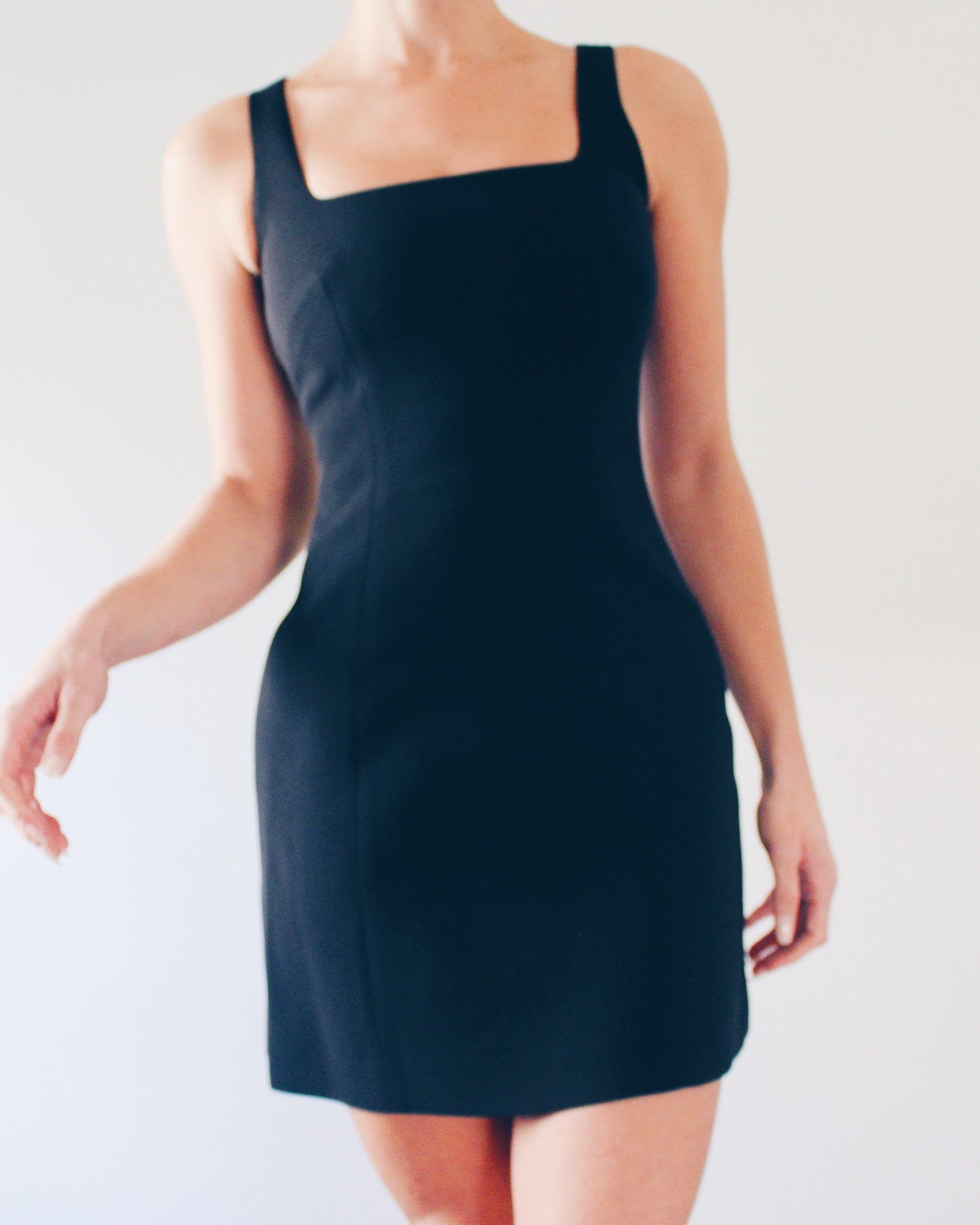 Vintage Bebe Late‑90s Black Mini Dress – Sleek Minimalist Little Black Cocktail & Office Dress